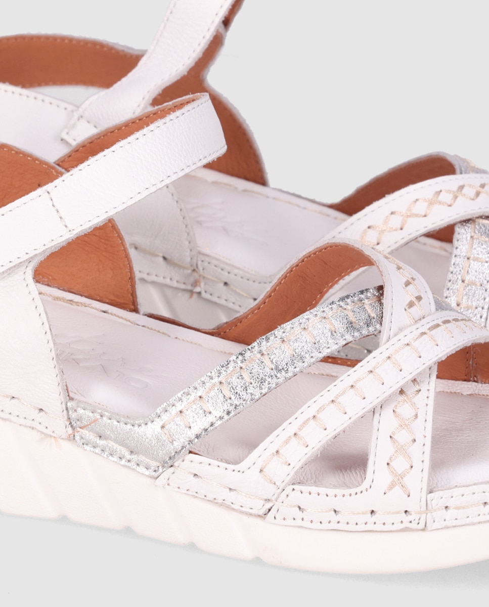 Sandalias de cuña de mujer chika10 en color con cierre de cierre adherente - Blanco Blanco-5