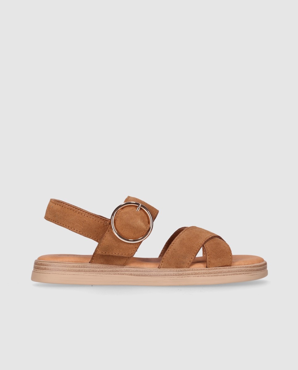 Chika10 - Sandalias planas de mujer en piel con suela ligera y pulsera al talón de hebilla.