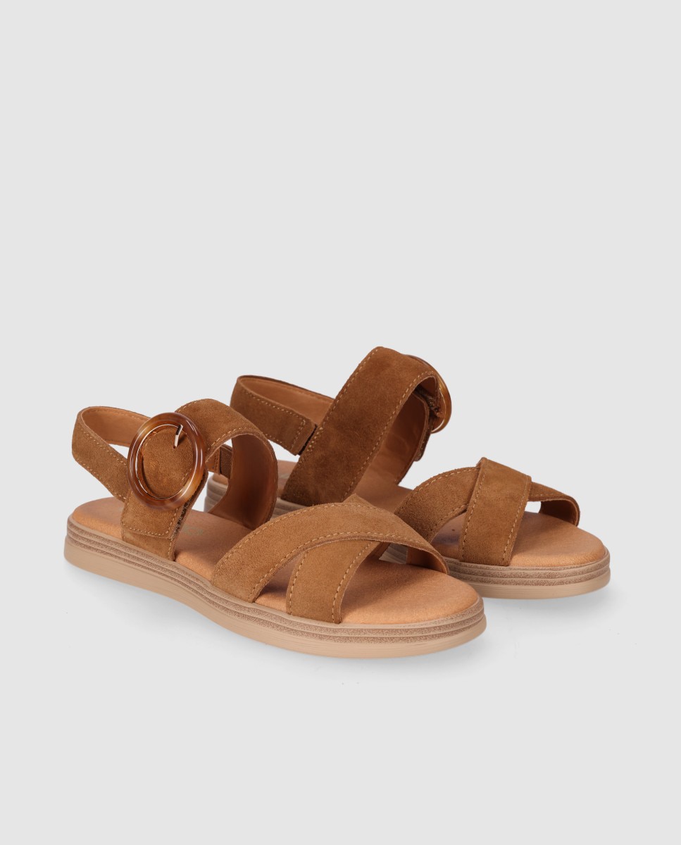 Sandalias planas de mujer en piel con suela ligera y pulsera al talón de hebilla - Chika10 - Marrón claro Marrón claro-3