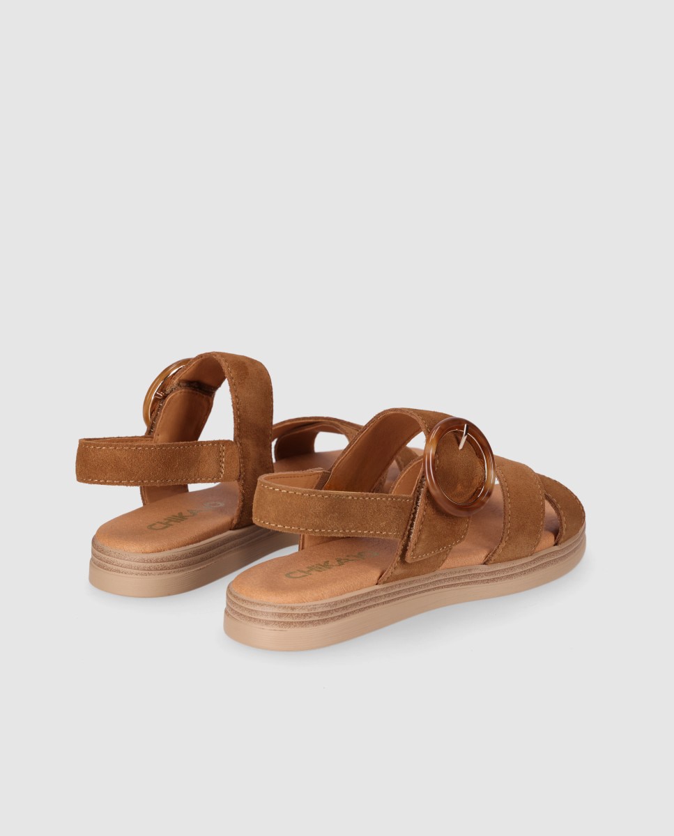 Sandalias planas de mujer en piel con suela ligera y pulsera al talón de hebilla - Chika10 - Marrón claro Marrón claro-2