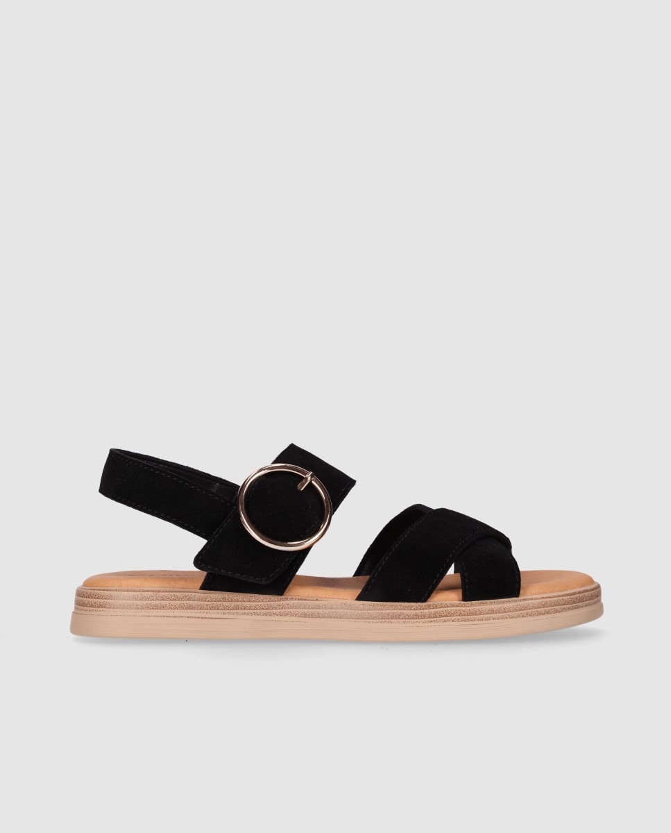 Sandalias planas de mujer en piel con suela ligera y pulsera al talón de hebilla - Chika10 - Negro Negro-1