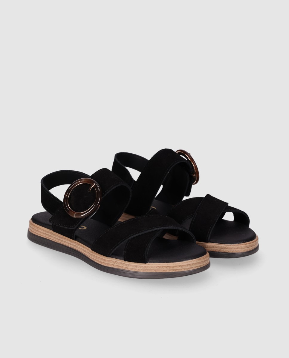 Sandalias planas de mujer en piel con suela ligera y pulsera al talón de hebilla - Chika10 - Negro Negro-3