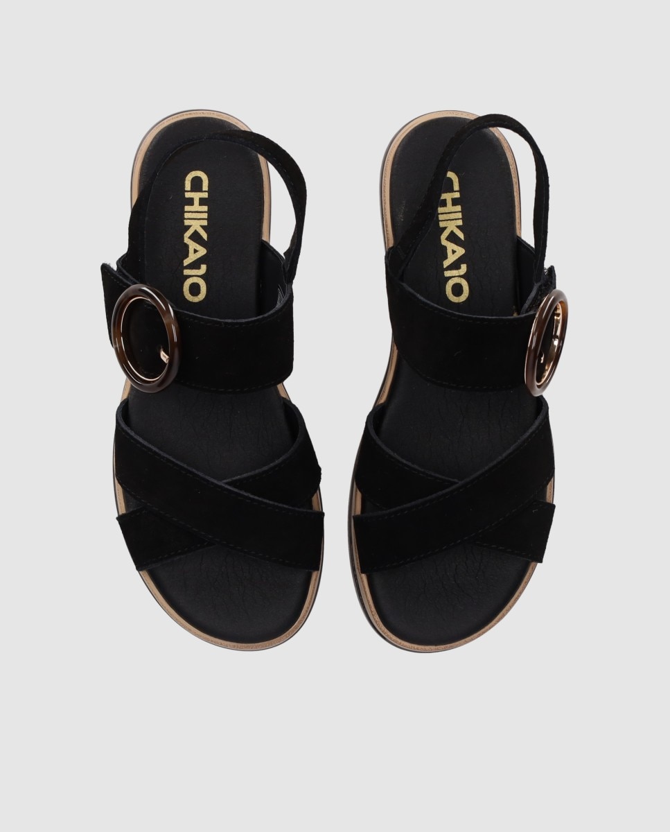 Sandalias planas de mujer en piel con suela ligera y pulsera al talón de hebilla - Chika10 - Negro Negro-4