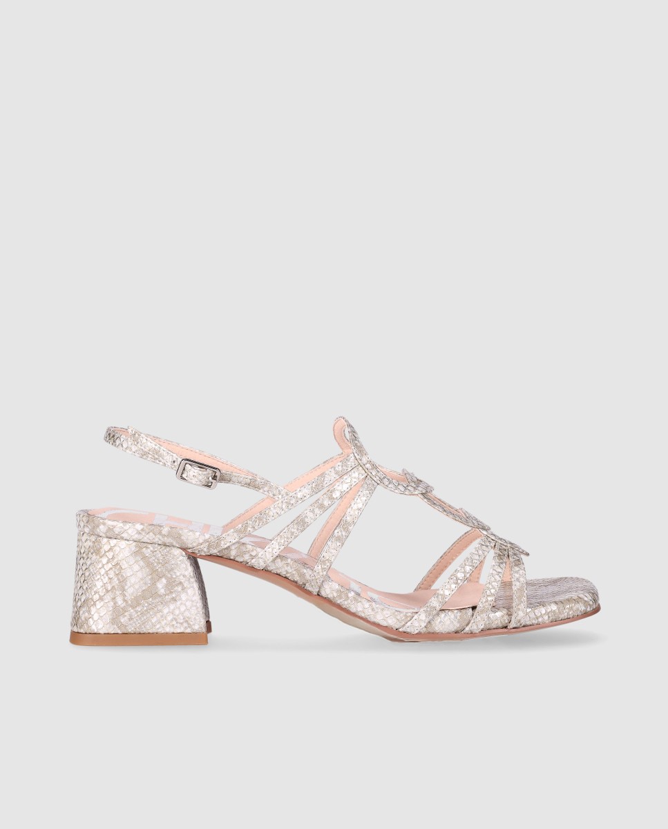 Sandalias de tacón medio de mujer con estilo elegante de diseño con tiras finas y cierre de hebilla - Chika10 - Plata Plata-1