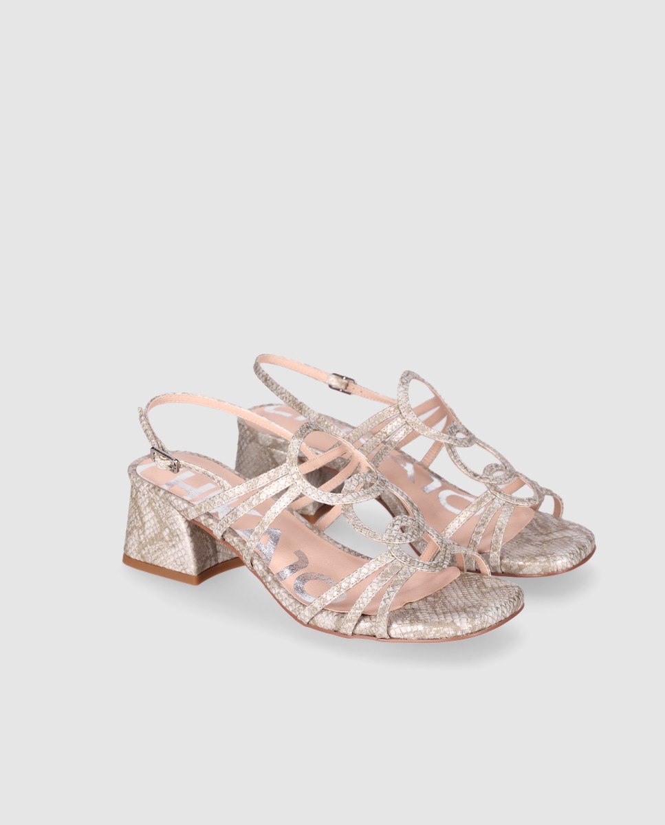 Sandalias de tacón medio de mujer con estilo elegante de diseño con tiras finas y cierre de hebilla - Chika10 - Plata Plata-3