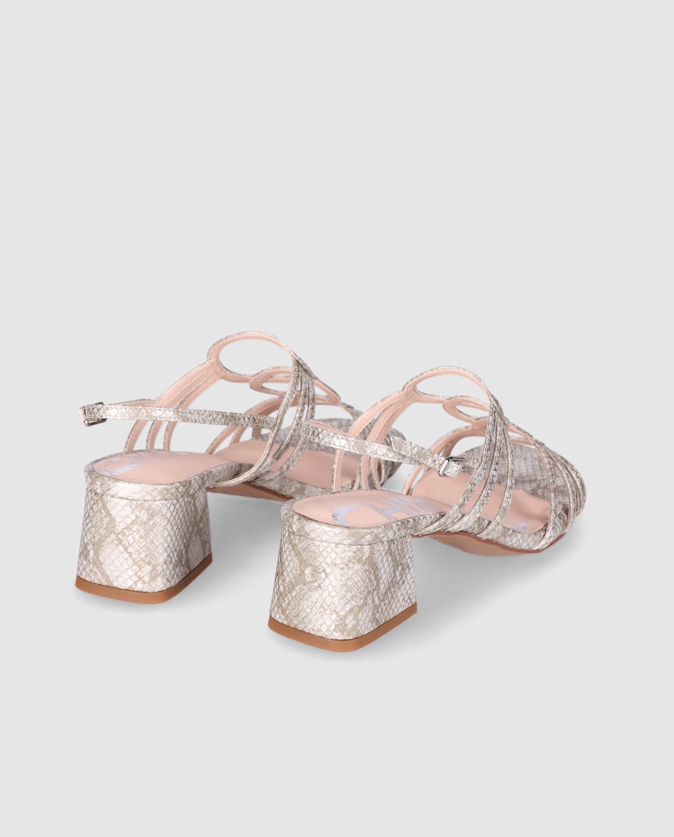 Sandalias de tacón medio de mujer con estilo elegante de diseño con tiras finas y cierre de hebilla - Chika10 - Plata Plata-2
