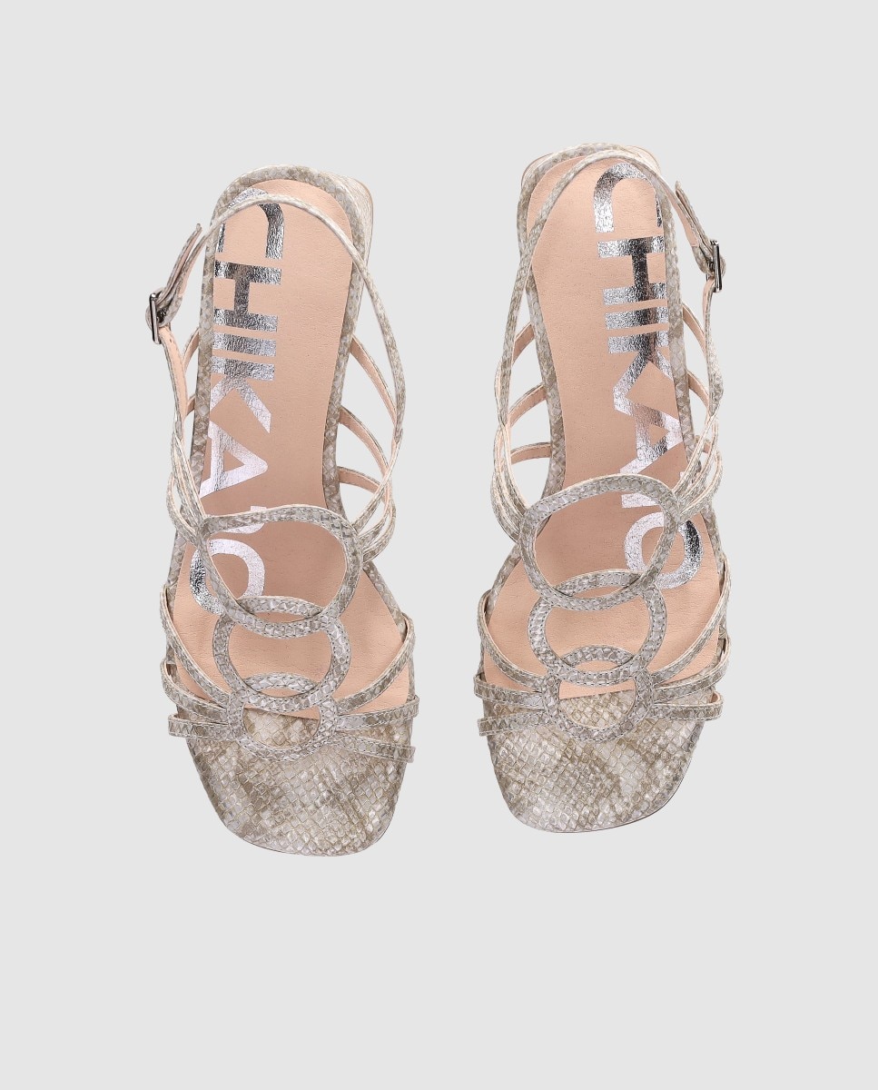 Sandalias de tacón medio de mujer con estilo elegante de diseño con tiras finas y cierre de hebilla - Chika10 - Plata Plata-4