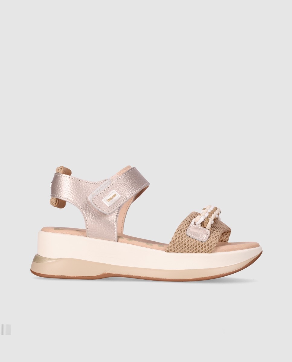 Sandalias de cuña baja de mujer con tejido transpirable y trenzado decorativo en el frente - Chika10 - Oro Oro-1