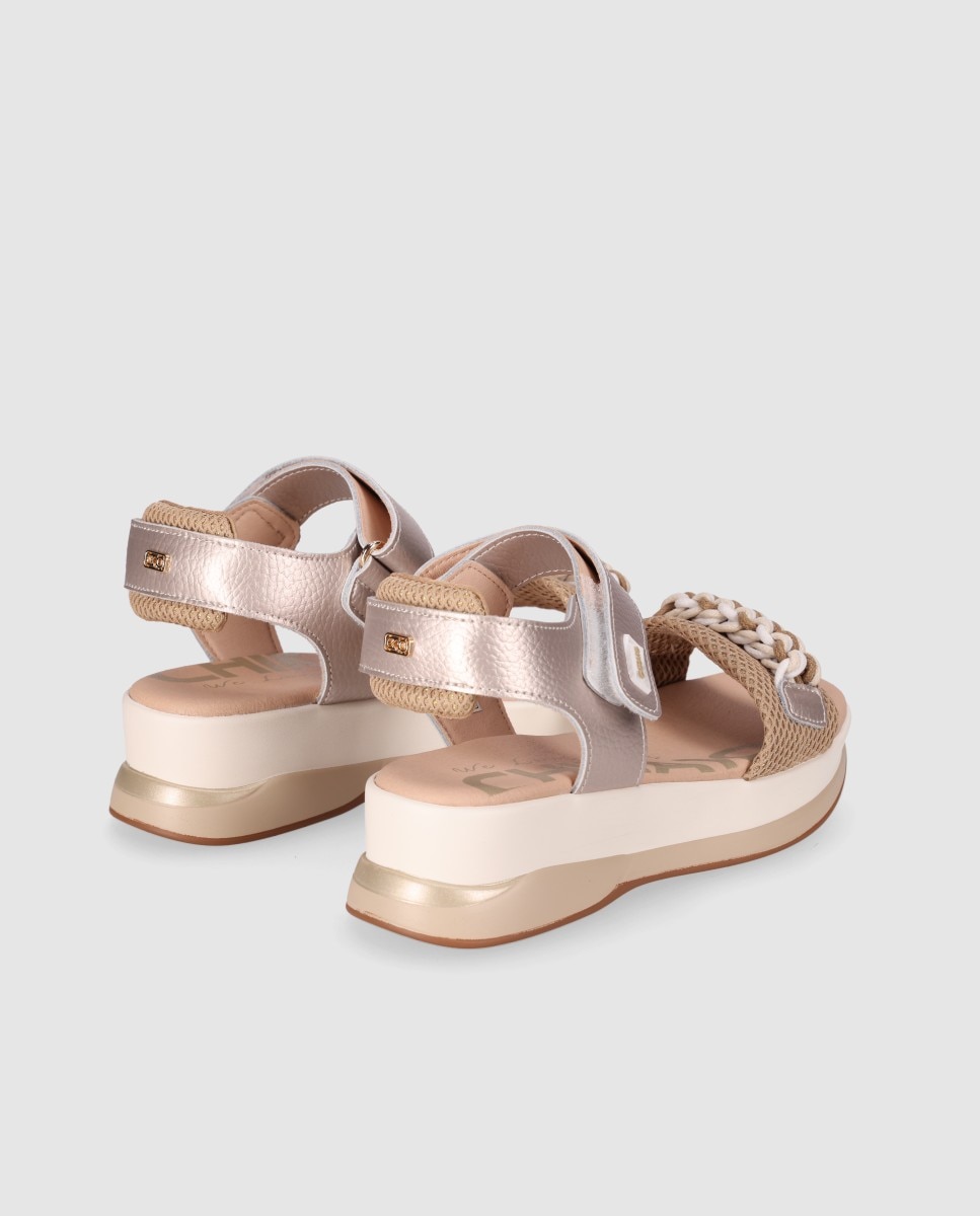 Chika10 - Sandalias de cuña baja de mujer con tejido transpirable y trenzado decorativo en el frente.