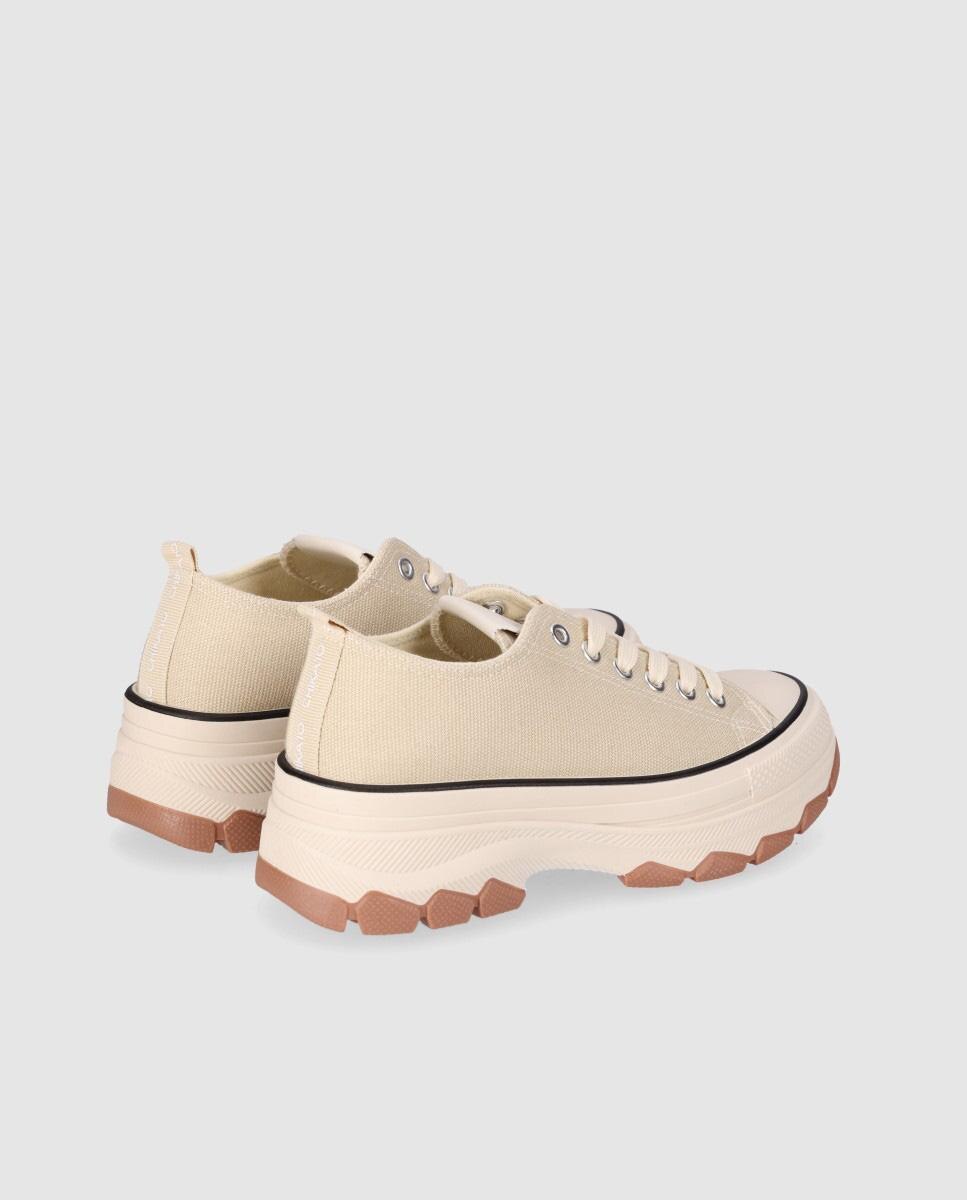 Chika10 - Zapatillas básicas de lona de mujer con suela dentada y cierre acordonado.