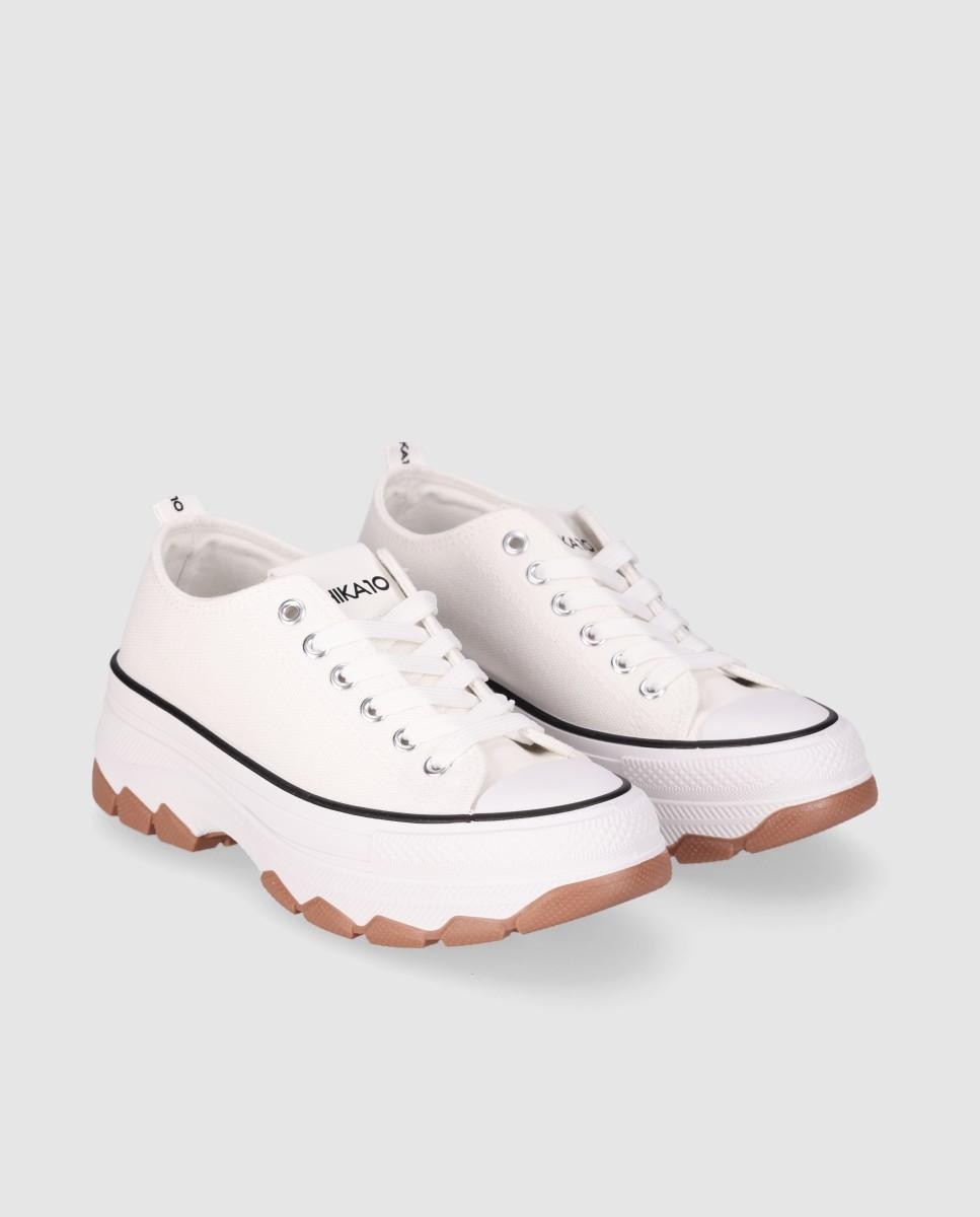 Zapatillas básicas de lona de mujer con suela dentada y cierre acordonado - Chika10 - Blanco Blanco-3