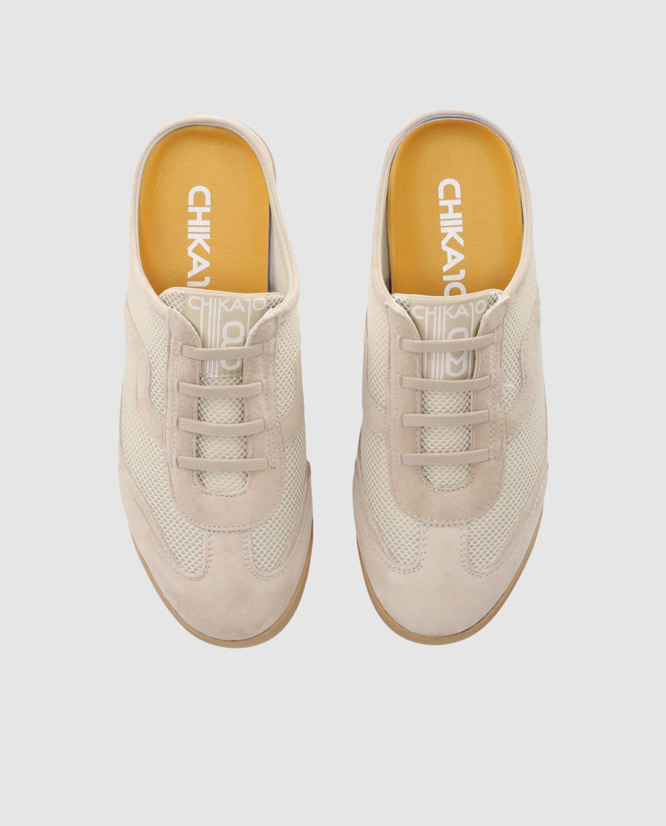 Zuecos planos de mujer estilo deportivo destalonado con suela bicolor - Chika10 - Beige Beige-4