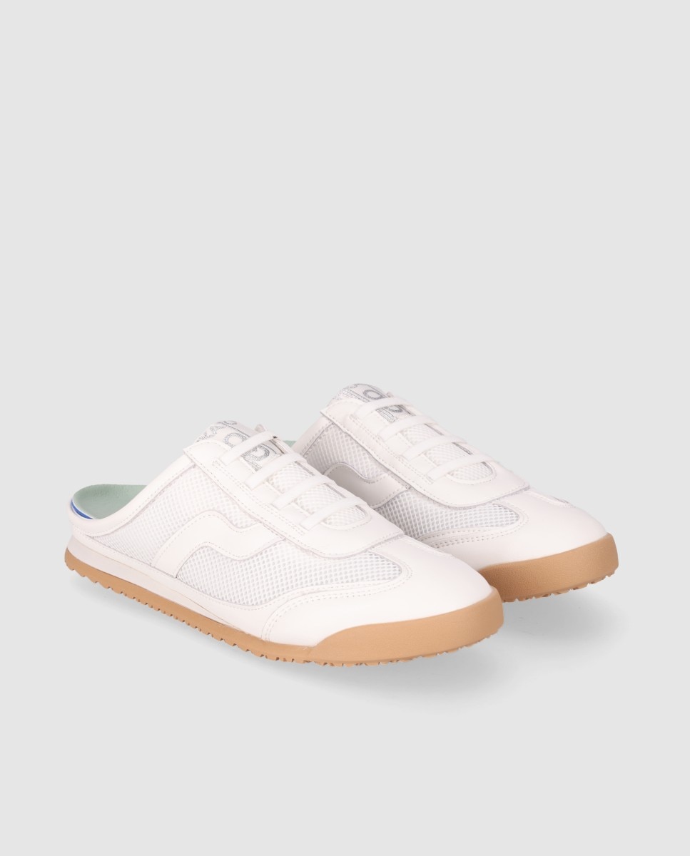 Zuecos planos de mujer estilo deportivo destalonado con suela bicolor - Chika10 - Blanco Blanco-3