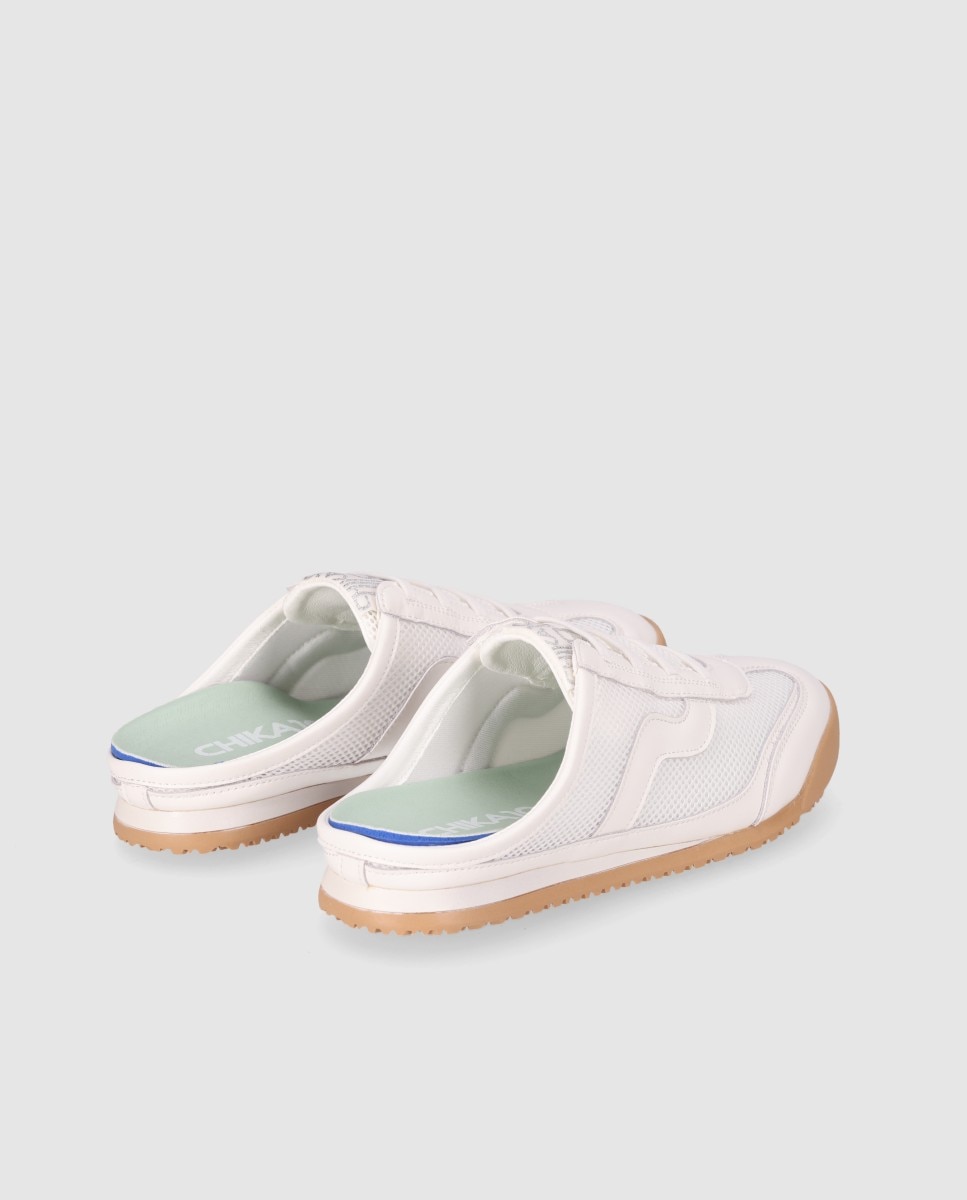 Zuecos planos de mujer estilo deportivo destalonado con suela bicolor - Chika10 - Blanco Blanco-2