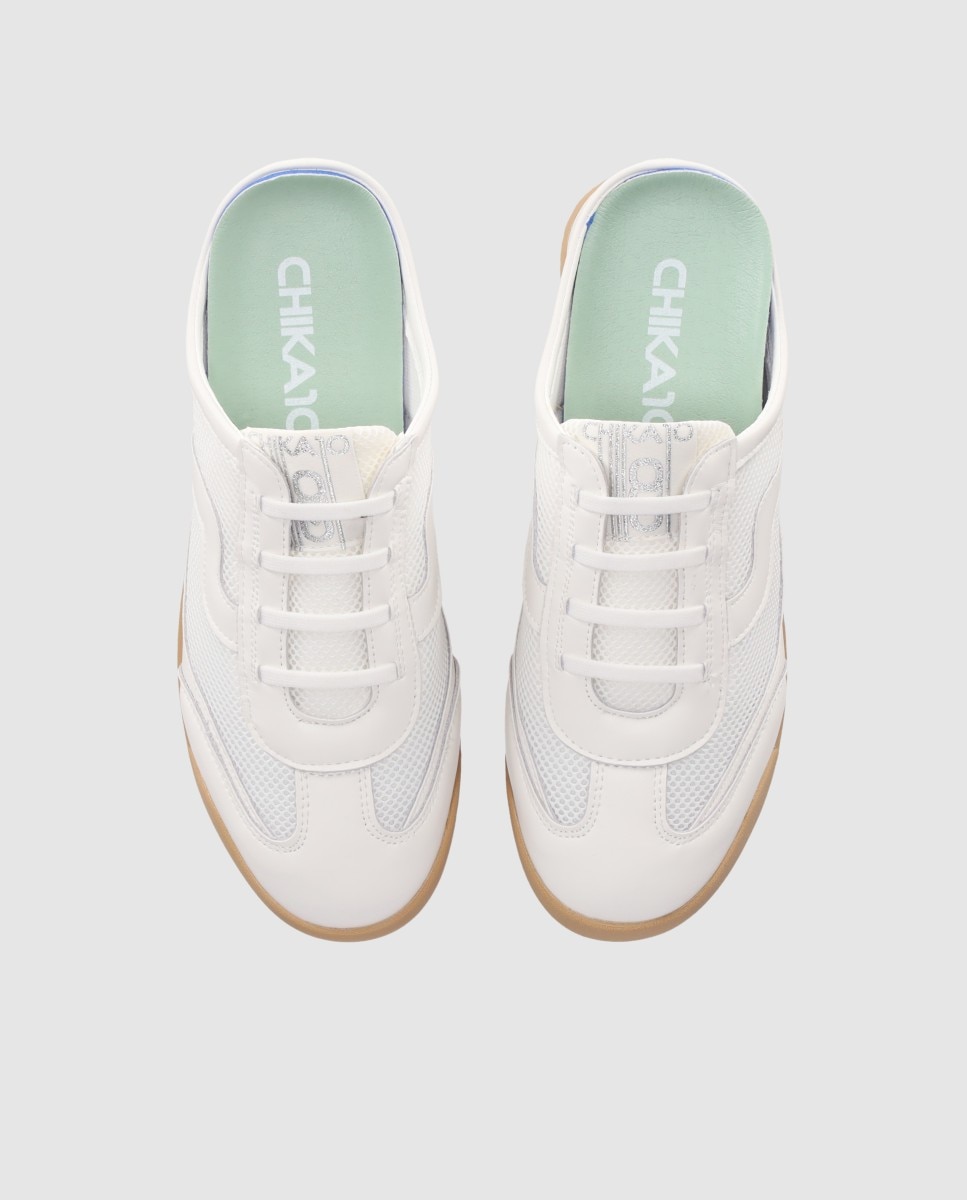 Zuecos planos de mujer estilo deportivo destalonado con suela bicolor - Chika10 - Blanco Blanco-4