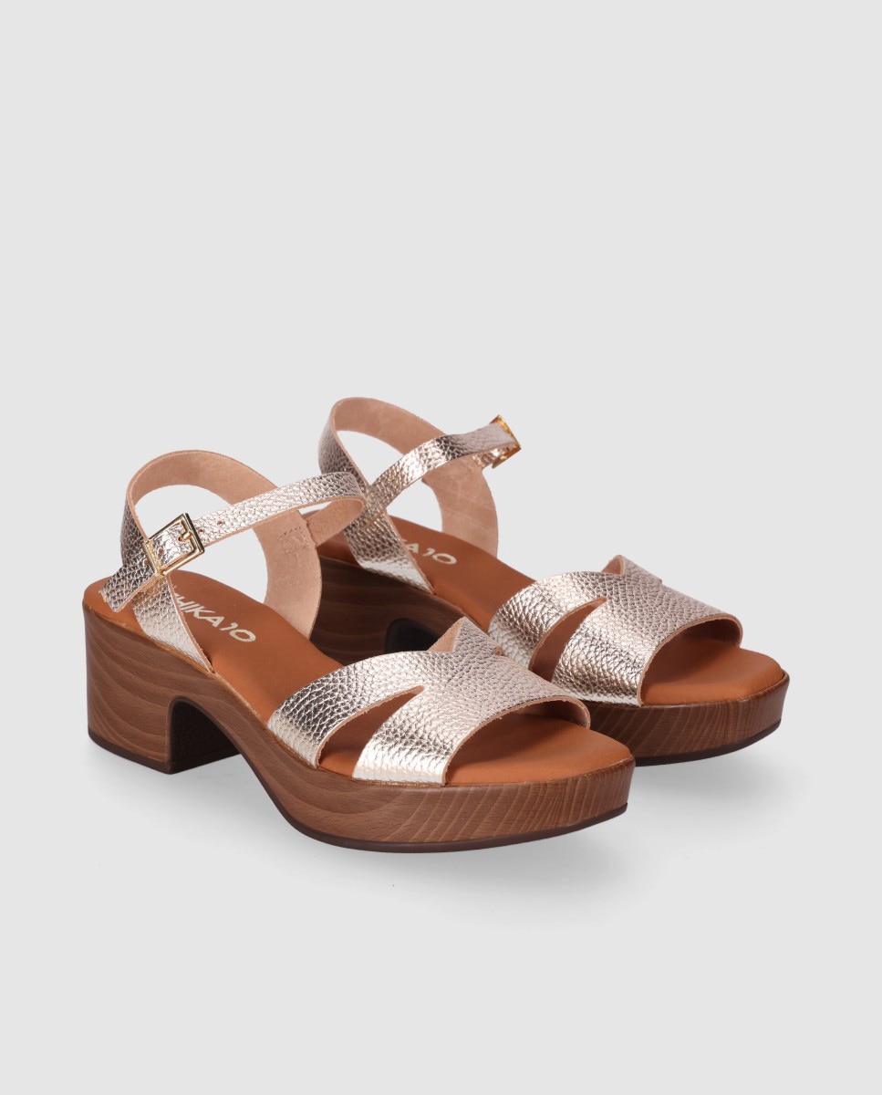 Sandalias de tacón de mujer chika10 en color platino con cierre de hebilla - Oro Oro-3