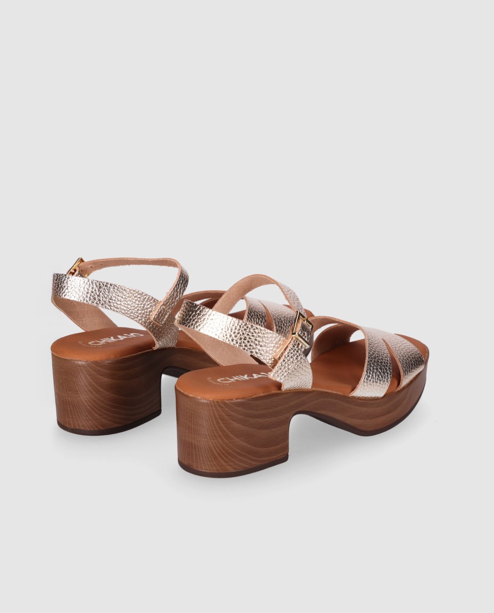 Sandalias de tacón de mujer chika10 en color platino con cierre de hebilla - Oro Oro-2