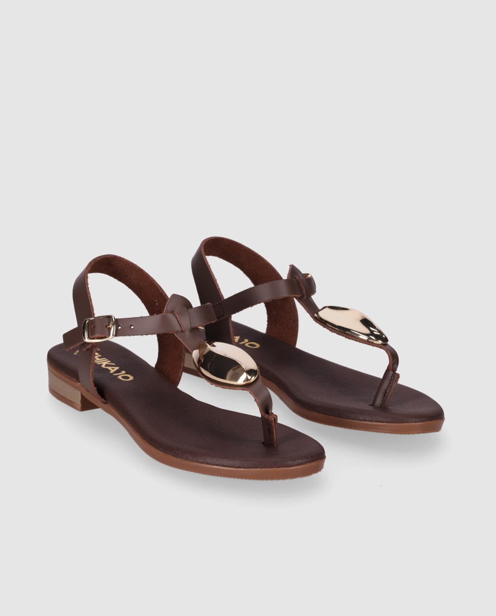 Sandalias planas de mujer chika10 en color marron con cierre de hebilla - Marrón Marrón-3