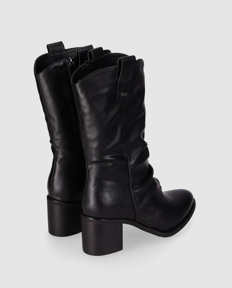 Botines de mujer con caña media de detalles fruncidos y tacón ancho - Chika10 - Negro Negro-3