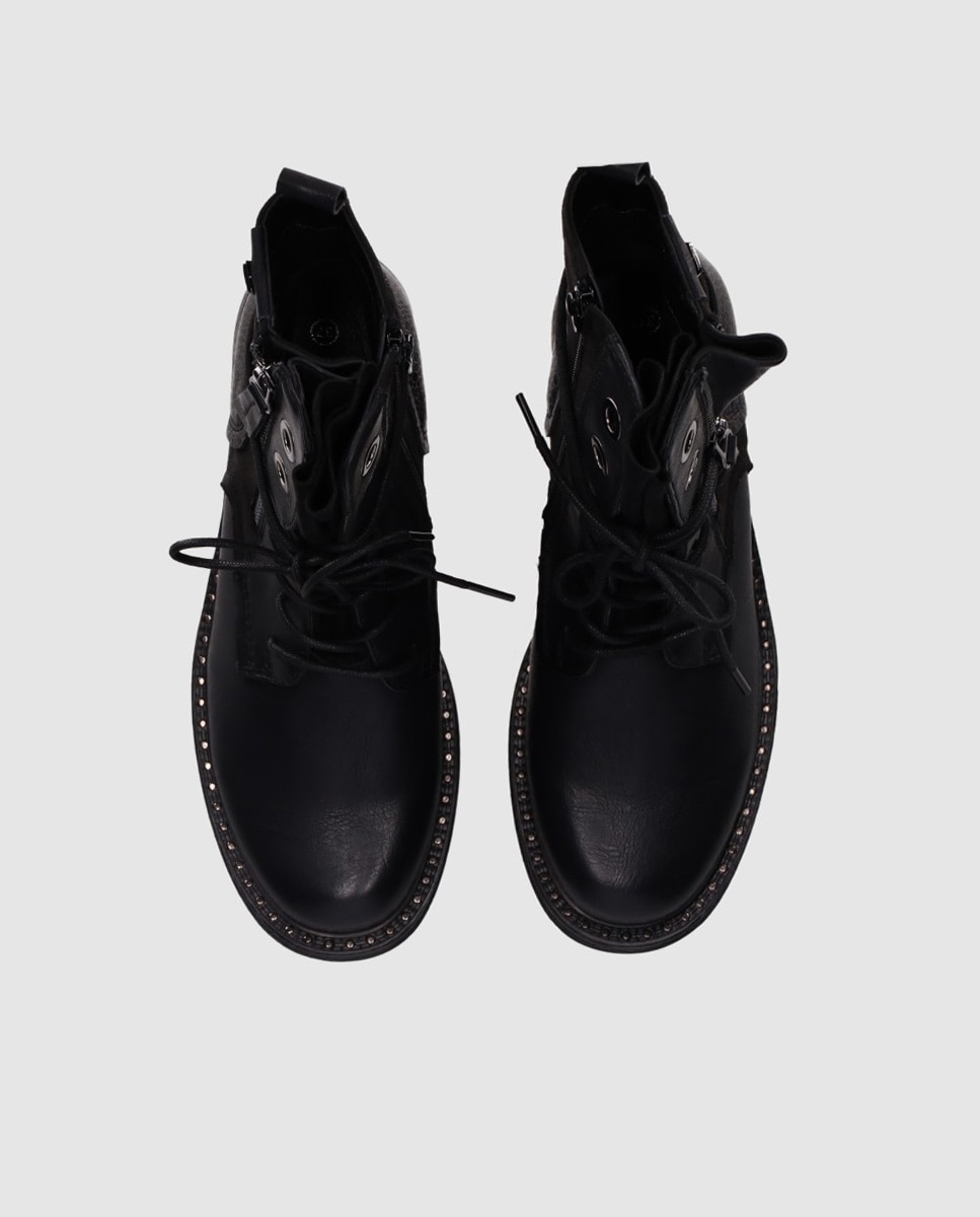 Botines básicos de mujer estilo urbano con suela robusta y detalles metálicos decorativos - Chika10 - Negro Negro-4