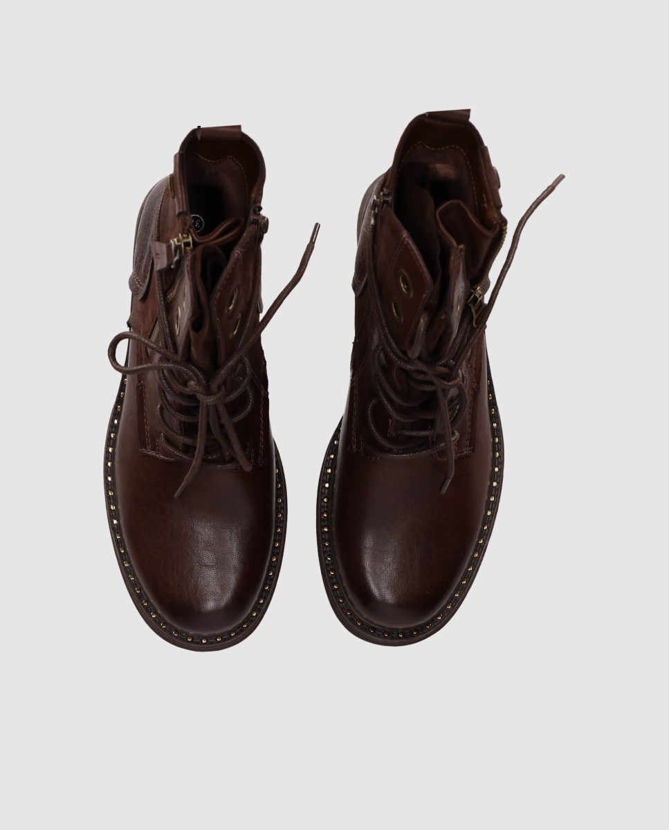 Botines básicos de mujer estilo urbano con suela robusta y detalles metálicos decorativos - Chika10 - Marrón Marrón-4