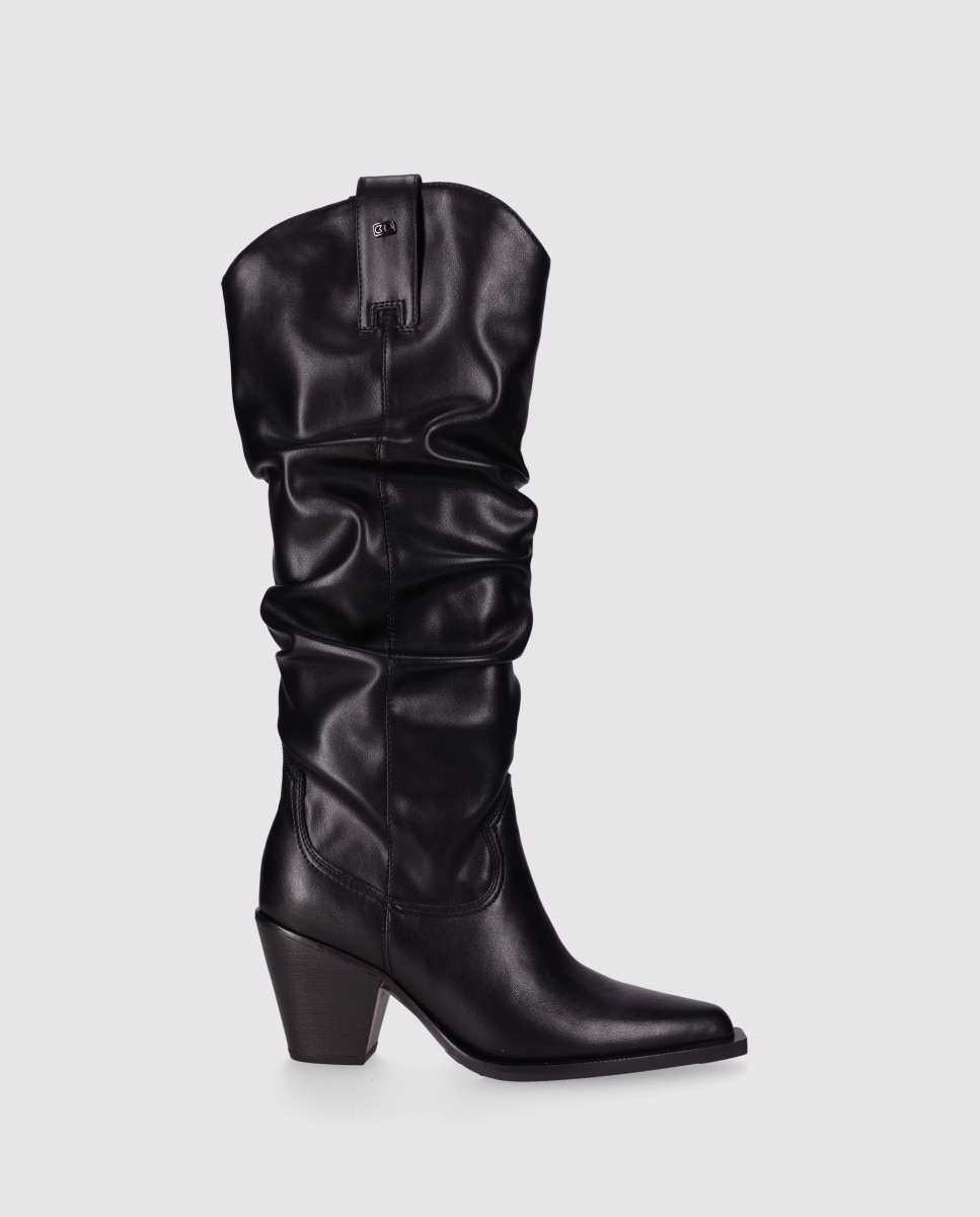 Botas cowboy de mujer de estilo desenfadado con caña alta y puntera afilada - Chika10 - Negro Negro-1