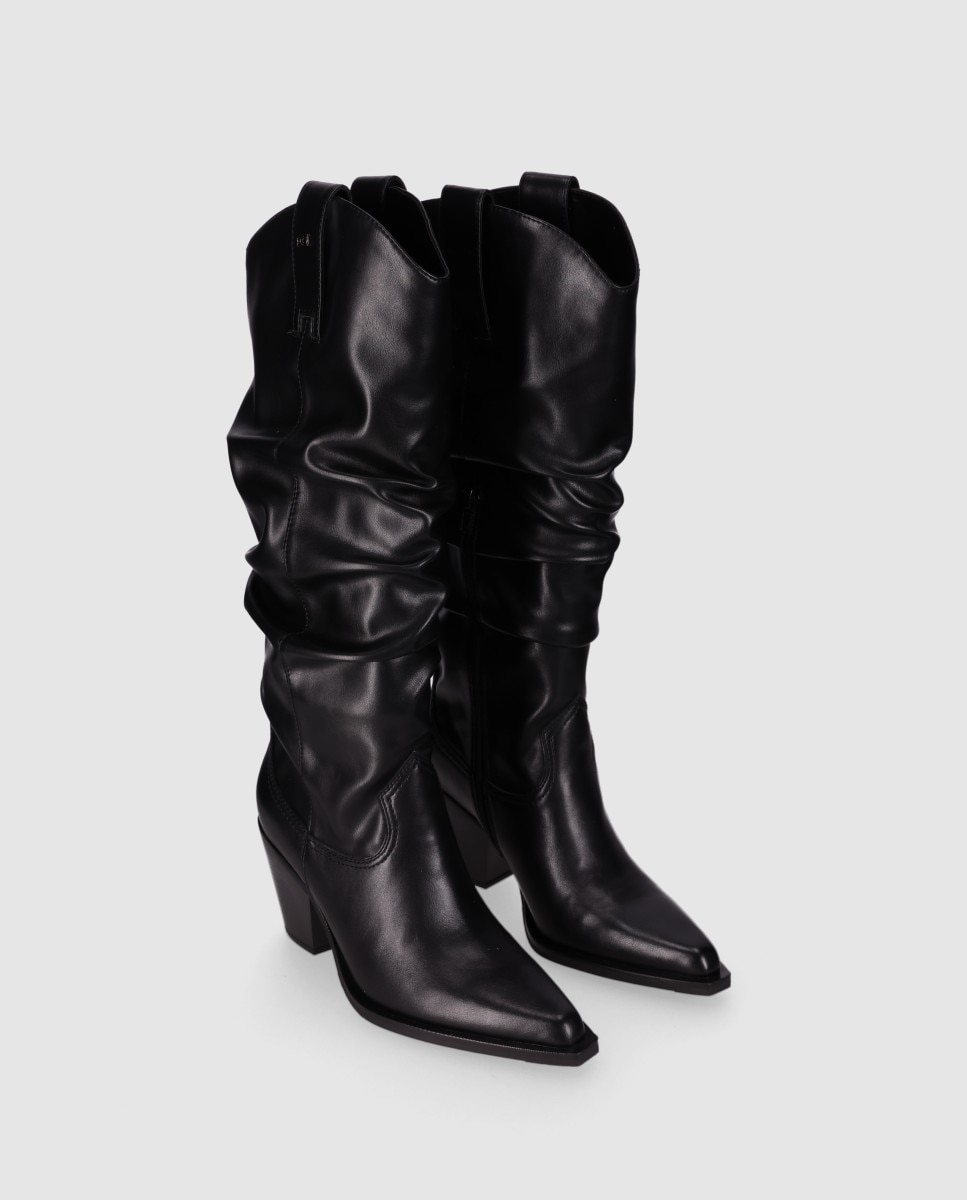 Botas cowboy de mujer de estilo desenfadado con caña alta y puntera afilada - Chika10 - Negro Negro-2