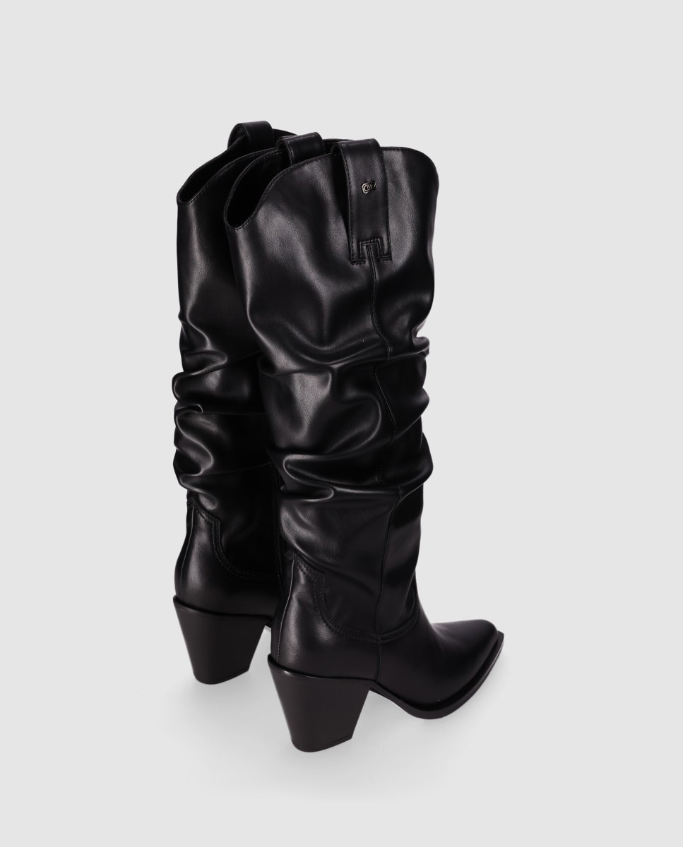Botas cowboy de mujer de estilo desenfadado con caña alta y puntera afilada - Chika10 - Negro Negro-3