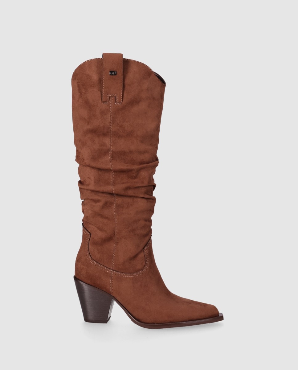 Botas cowboy de mujer de estilo desenfadado con caña alta y puntera afilada - Chika10 - Marrón claro Marrón claro-1