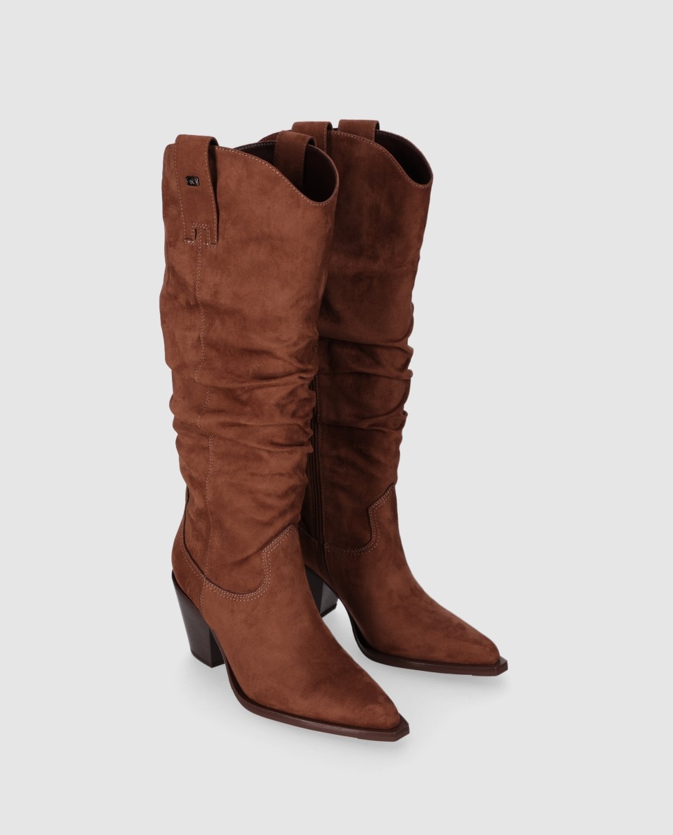 Botas cowboy de mujer de estilo desenfadado con caña alta y puntera afilada - Chika10 - Marrón claro Marrón claro-2