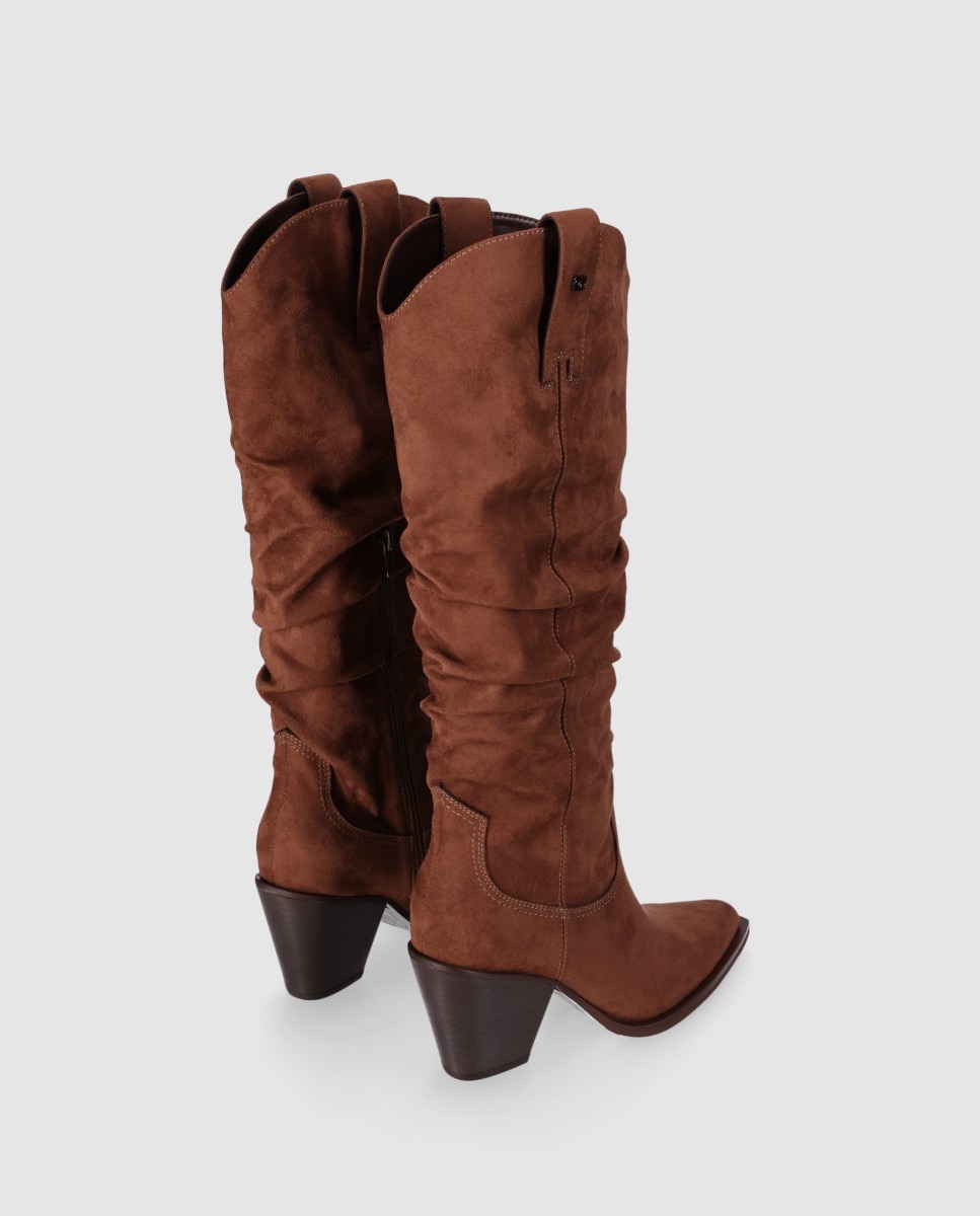 Botas cowboy de mujer de estilo desenfadado con caña alta y puntera afilada - Chika10 - Marrón claro Marrón claro-3