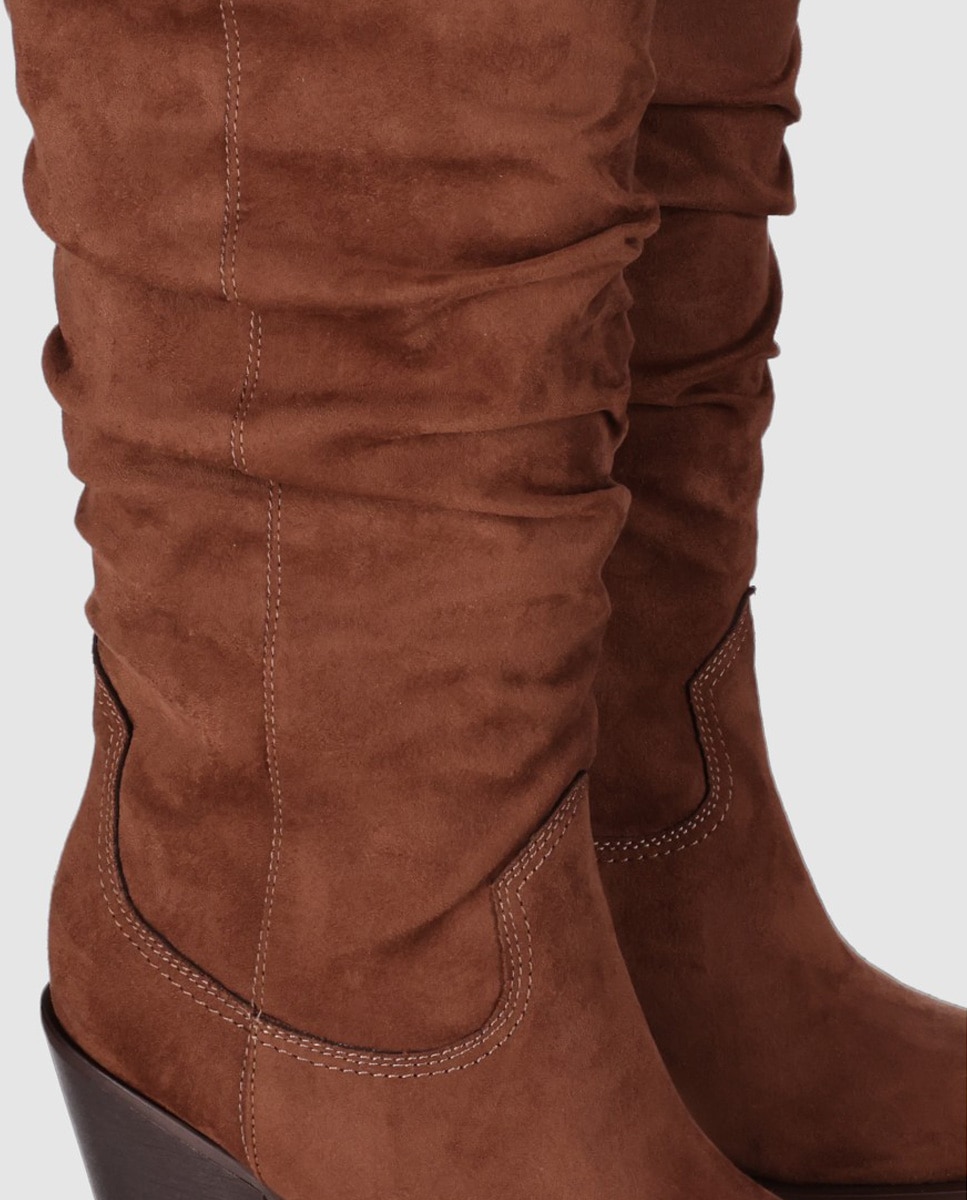 Botas cowboy de mujer de estilo desenfadado con caña alta y puntera afilada - Chika10 - Marrón claro Marrón claro-4