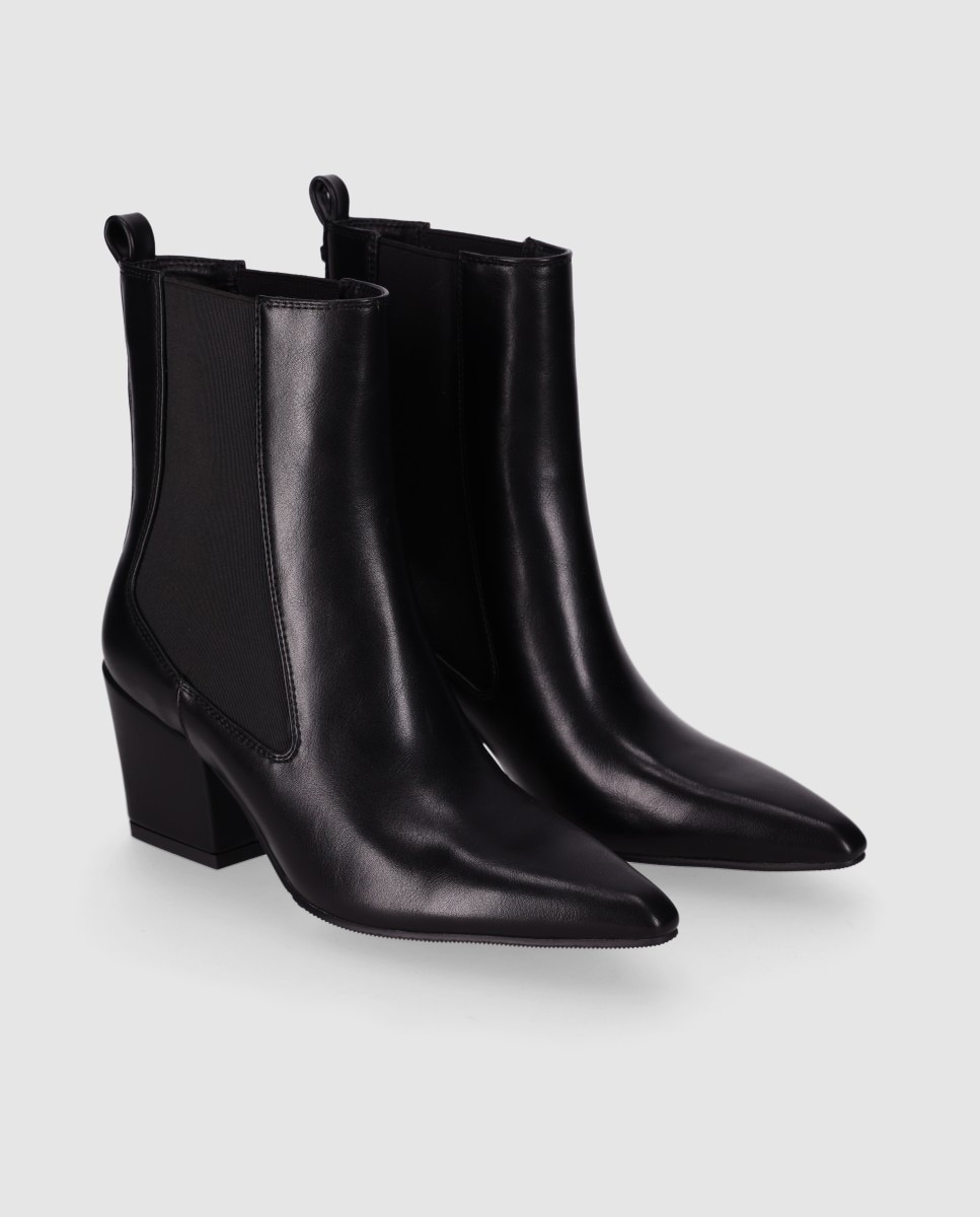 Botines chelsea de mujer con tacón ancho y panel elástico lateral que facilita el calce - Chika10 - Negro Negro-3