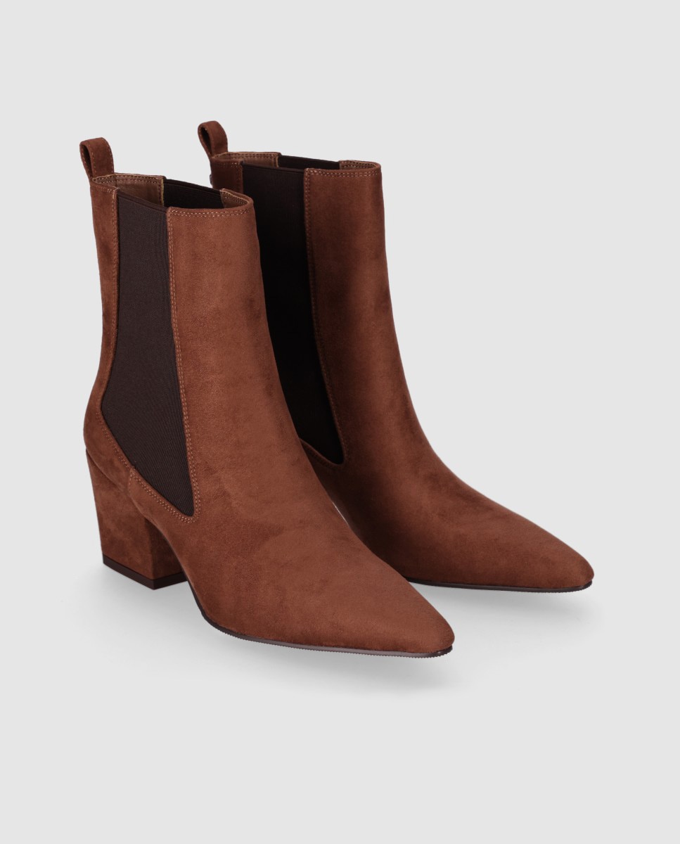 Botines chelsea de mujer con tacón ancho y panel elástico lateral que facilita el calce - Chika10 - Marrón claro Marrón claro-3