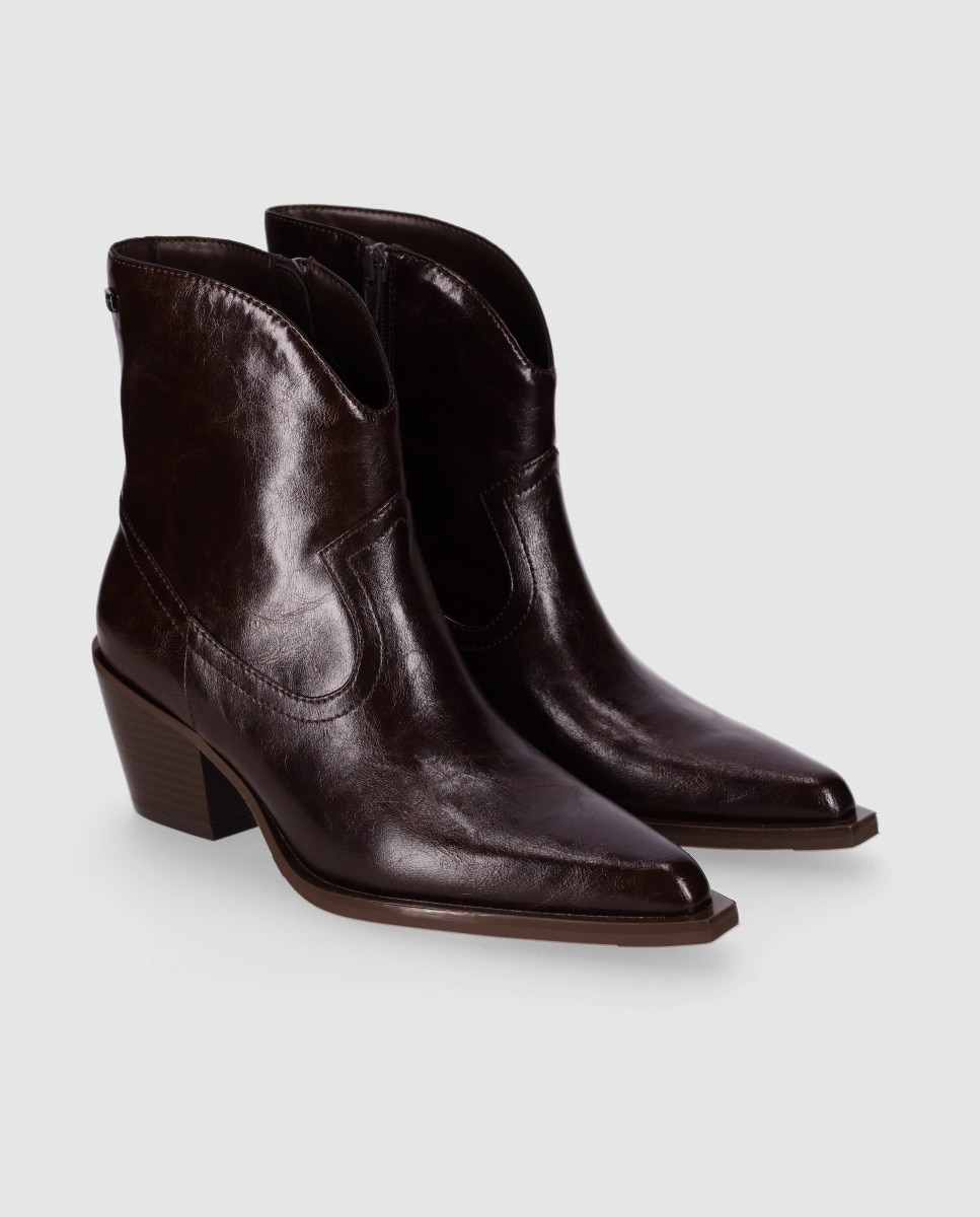 Botas cowboy de mujer con caña asimétrica y cierre de cremallera - Chika10 - Marrón Marrón-3