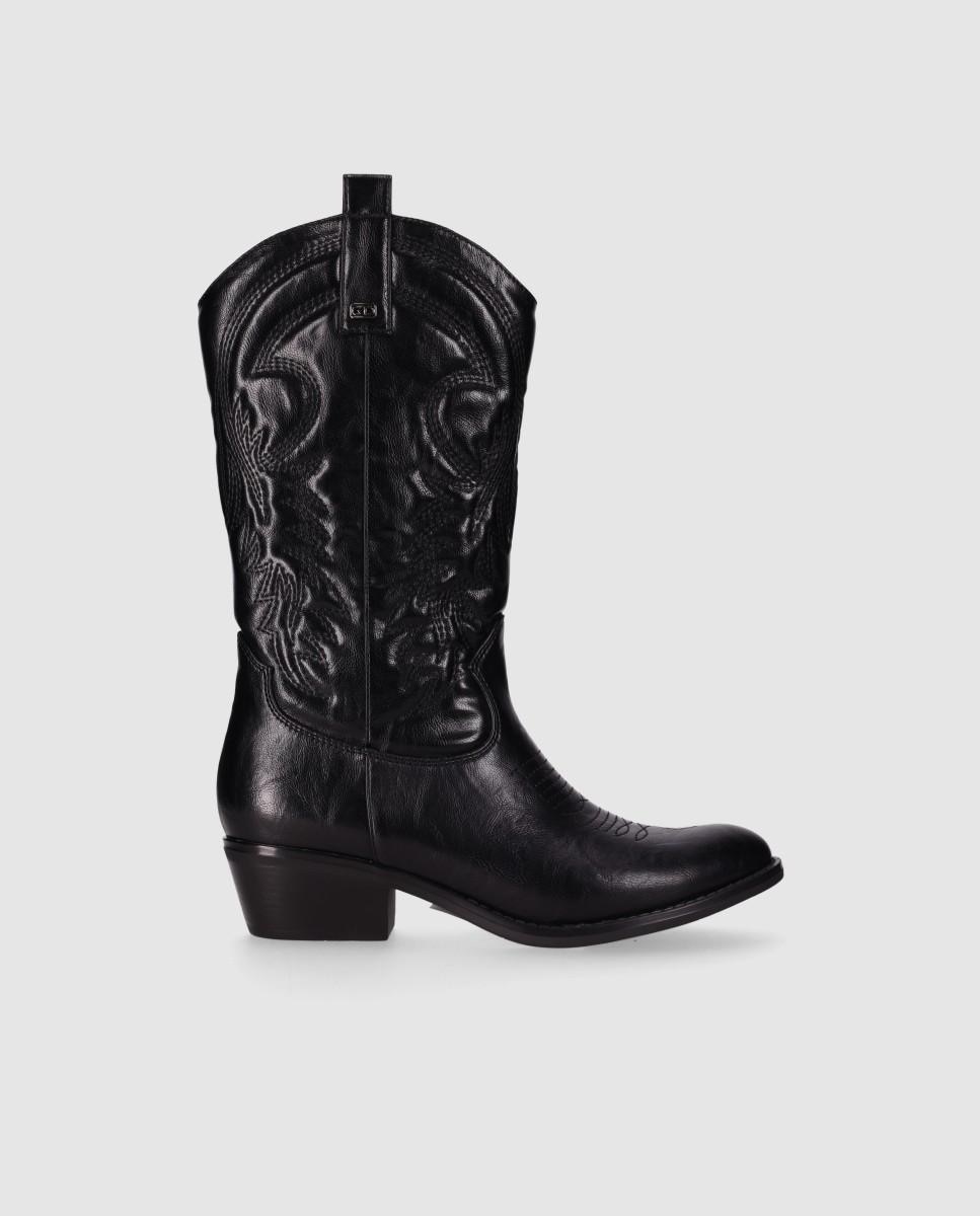 Botas cowboy de mujer con tacón medio y bordados decorativos - Chika10 - Negro Negro-1
