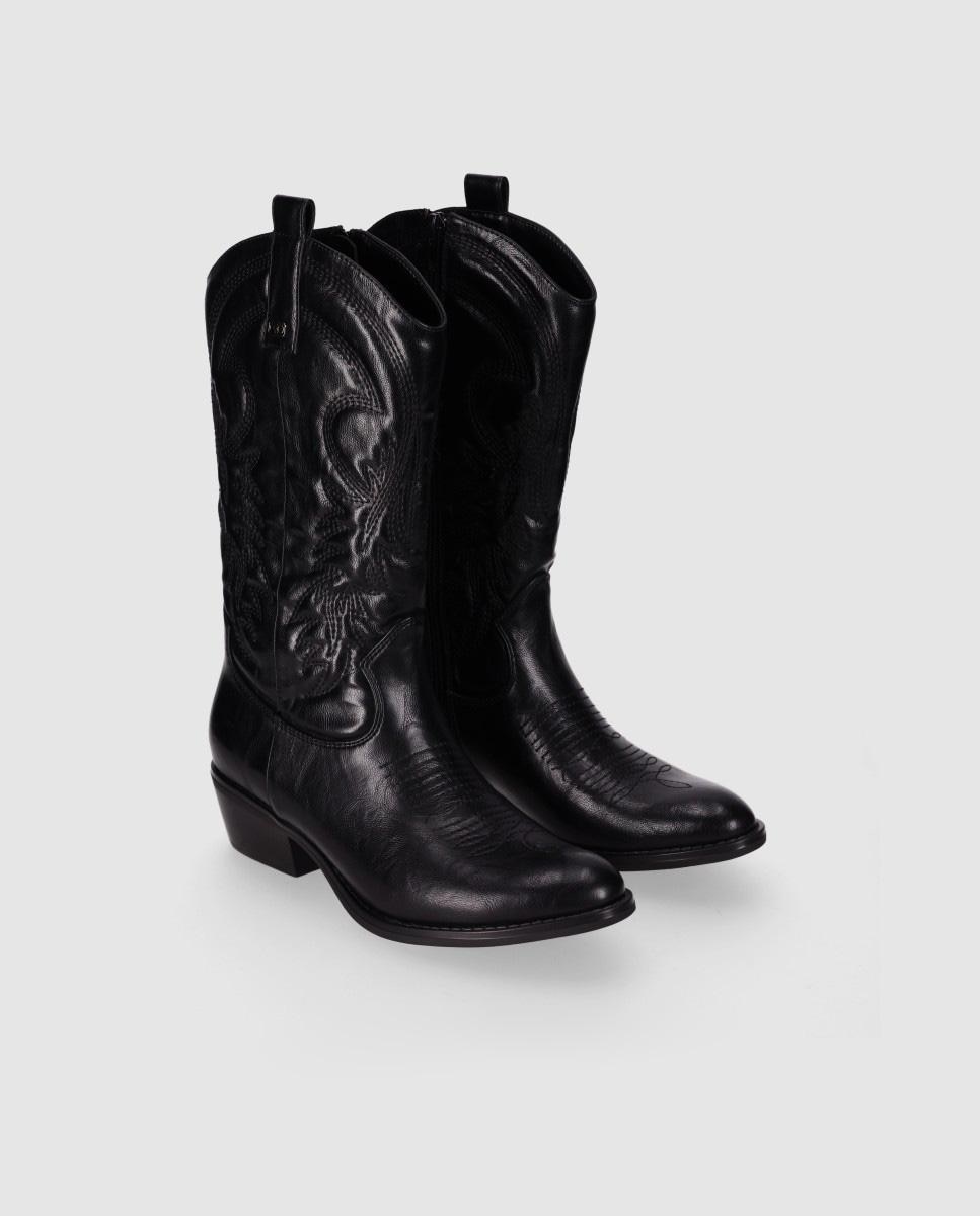 Botas cowboy de mujer con tacón medio y bordados decorativos - Chika10 - Negro Negro-3