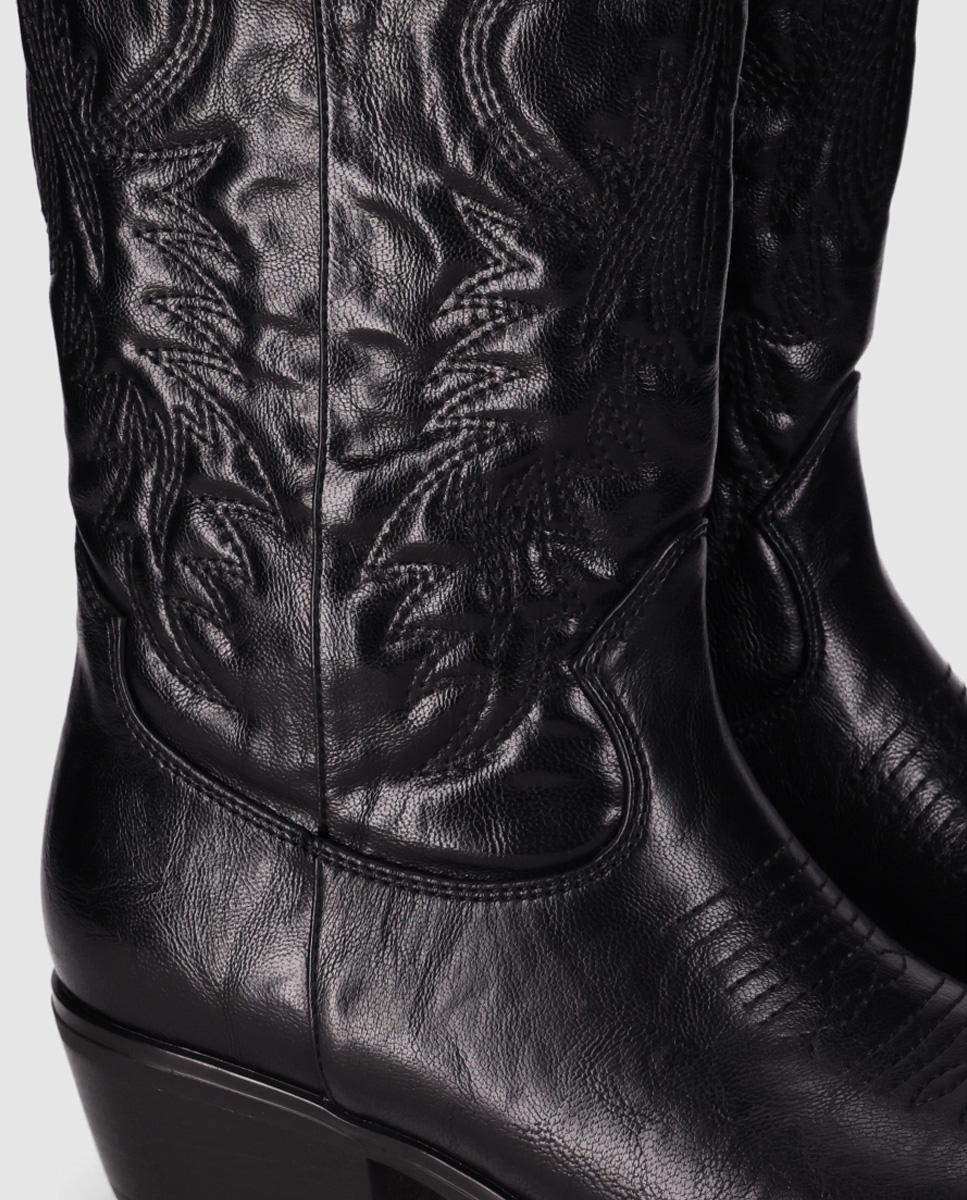 Botas cowboy de mujer con tacón medio y bordados decorativos - Chika10 - Negro Negro-5