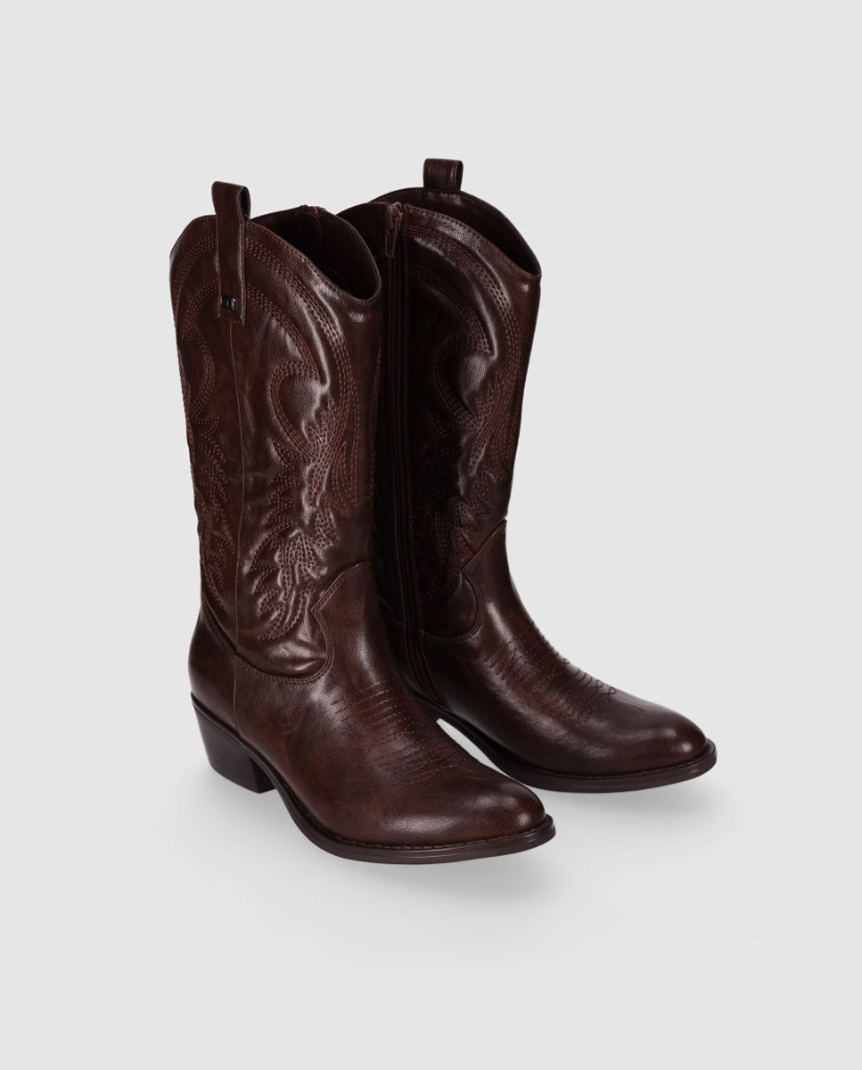 Botas cowboy de mujer con tacón medio y bordados decorativos - Chika10 - Marrón Marrón-4