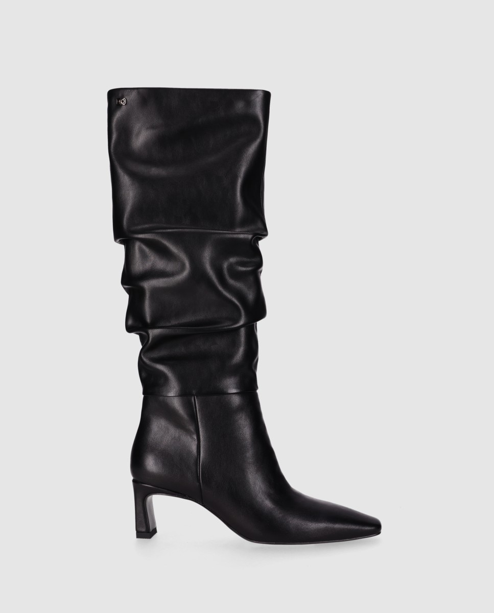 Botas básicas de mujer con caña alta efecto fruncido y puntera afilada - Chika10 - Negro Negro-1