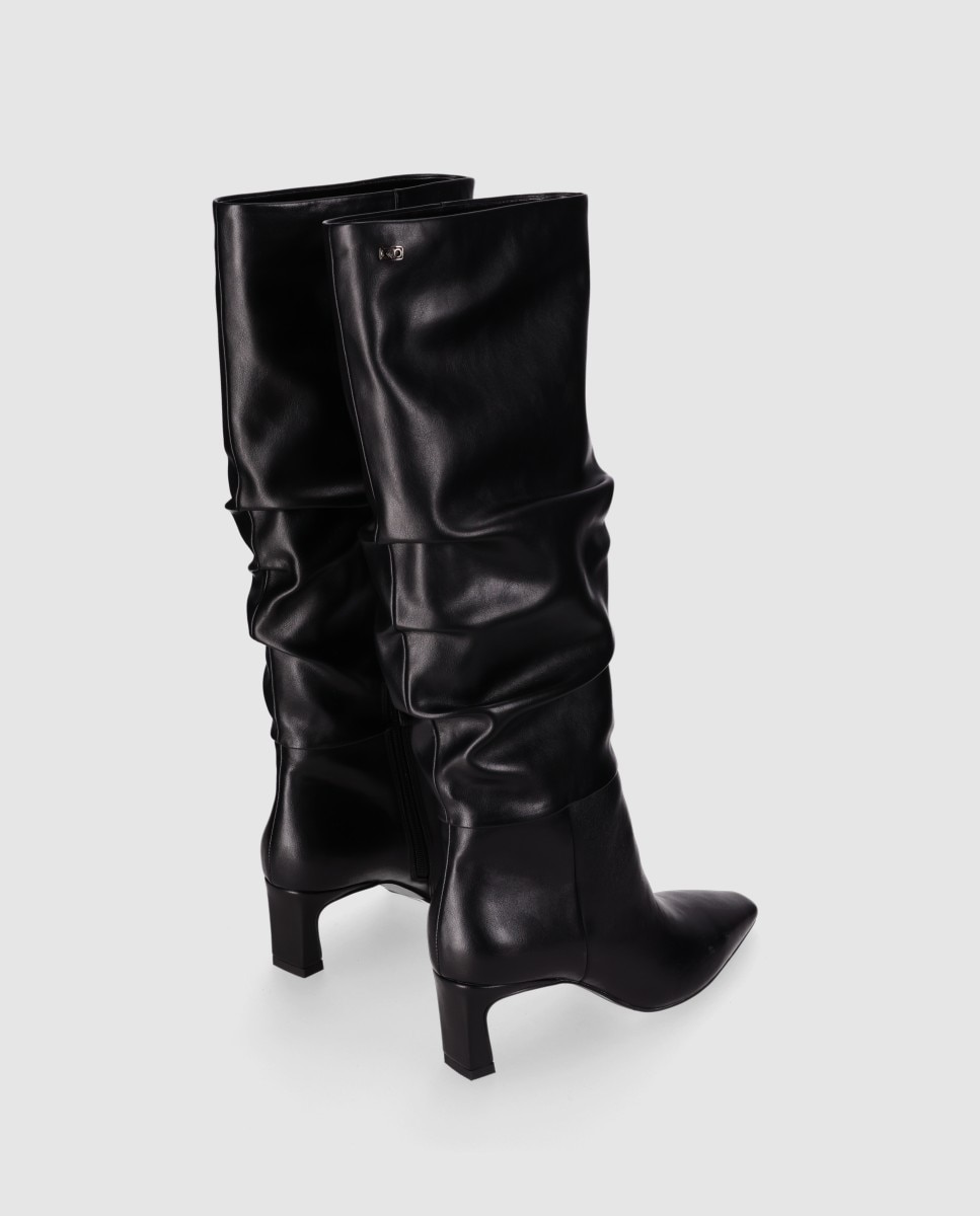 Botas básicas de mujer con caña alta efecto fruncido y puntera afilada - Chika10 - Negro Negro-3