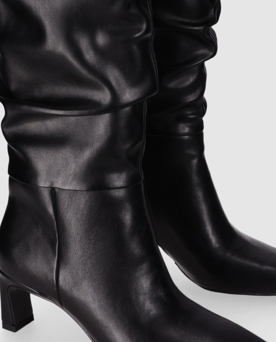 Botas básicas de mujer con caña alta efecto fruncido y puntera afilada - Chika10 - Negro Negro-4