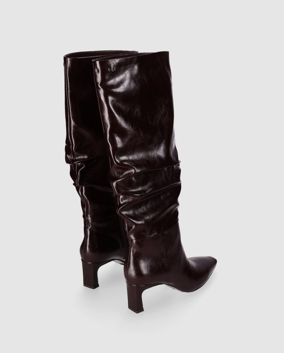 Botas básicas de mujer con caña alta efecto fruncido y puntera afilada - Chika10 - Marrón Marrón-3