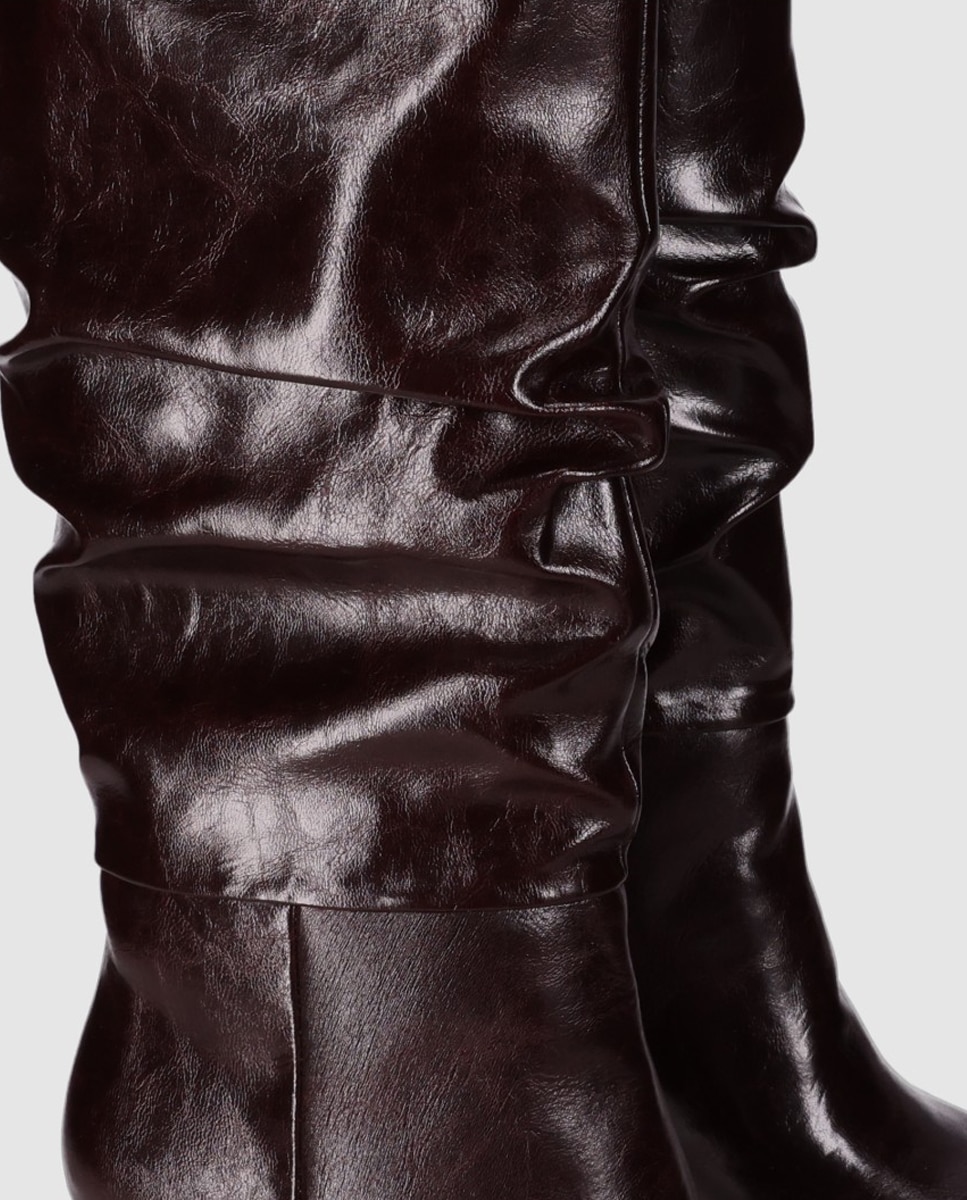 Botas básicas de mujer con caña alta efecto fruncido y puntera afilada - Chika10 - Marrón Marrón-4