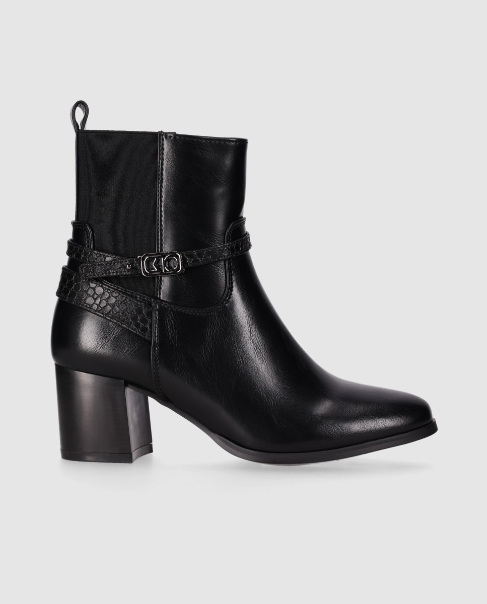 Botines básicos de mujer de silueta estilizada con tacón ancho y panel elástico con cierre de cremallera - Chika10 - Negro Negro-1