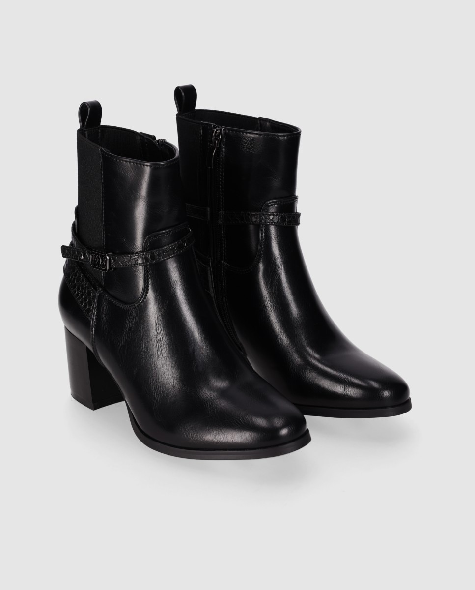 Botines básicos de mujer de silueta estilizada con tacón ancho y panel elástico con cierre de cremallera - Chika10 - Negro Negro-4