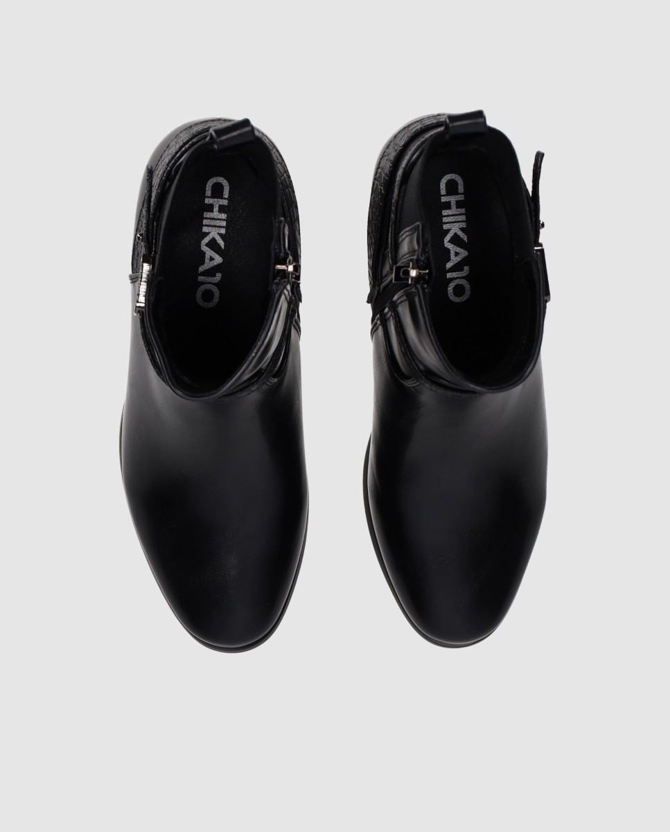 Botines básicos de mujer de silueta estilizada con tacón ancho y panel elástico con cierre de cremallera - Chika10 - Negro Negro-5