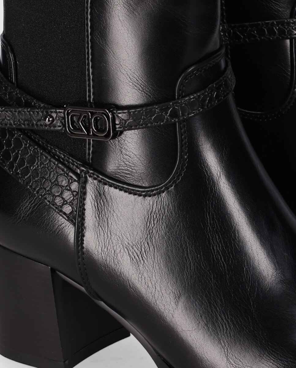 Botines básicos de mujer de silueta estilizada con tacón ancho y panel elástico con cierre de cremallera - Chika10 - Negro Negro-2