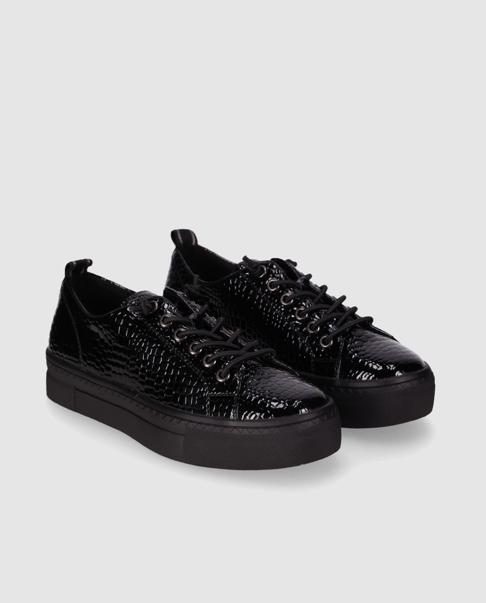 Zapatillas básicas de mujer de estilo urbano con acabado de charol - Chika10 - Negro Negro-3