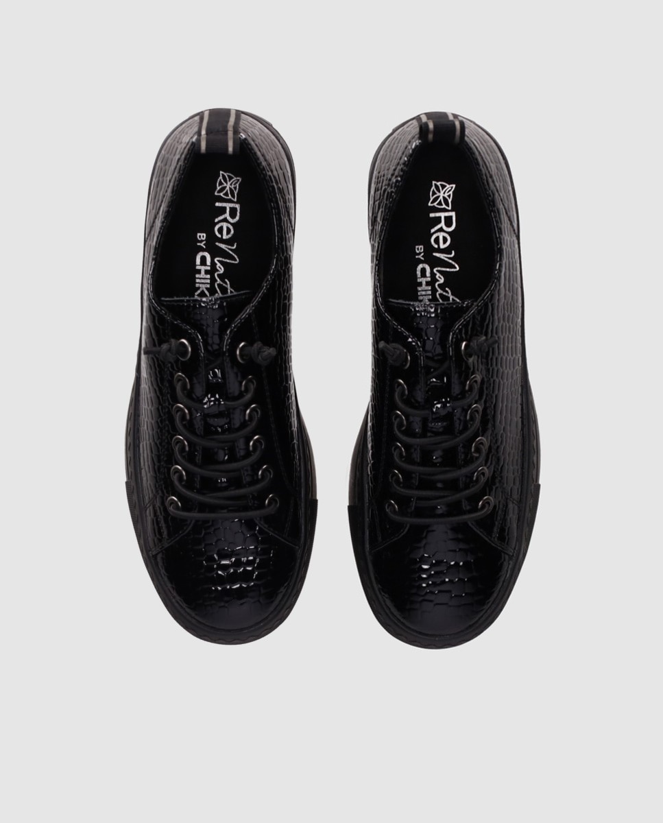 Zapatillas básicas de mujer de estilo urbano con acabado de charol - Chika10 - Negro Negro-4